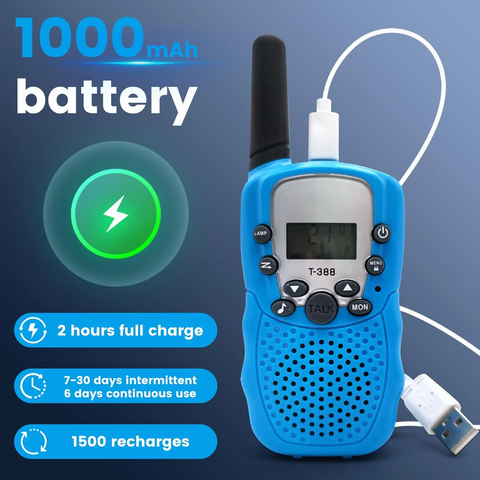 Walkie Talkie zestaw dla dzieci, 388 radiotelefon dla dzieci, z akumulatorem wielokrotnego ładowania, 8-kanałowy radiotelefon PMR 446, zasięg do 2 – 3 km (zestaw 2 szt.) w kolorze kamuflażowym