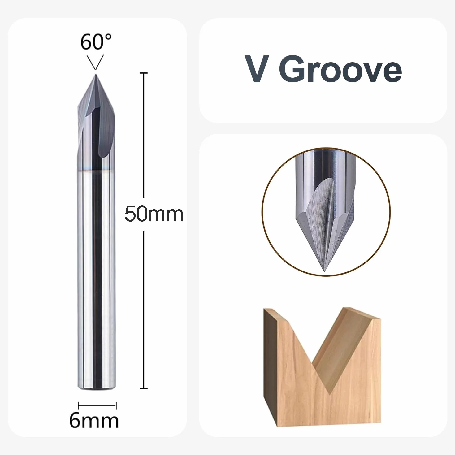 SpeTool frez do fazowania i grawerowania, 3 flety, V frez do rowków 6 mm, trzpień 60°, VHM, dłuto do grawerowania, frez trzpieniowy do drewna z powłoką TiAlN