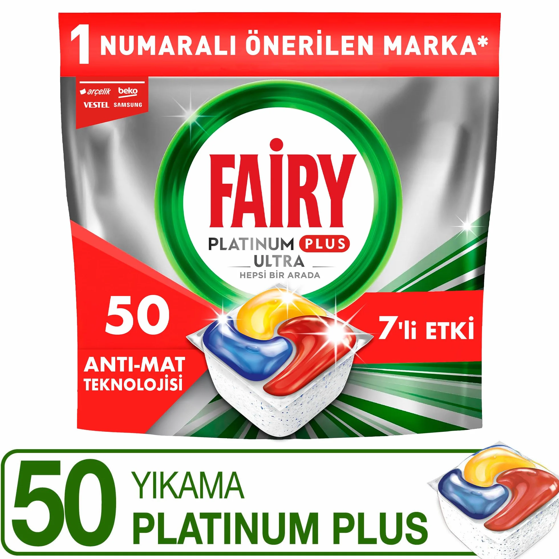 Fairy Platinum Plus, Kapsułki do zmywarki, All-in-One, Cytrynowe, 50 sztuk (2 x 25), Z funkcją nabłyszczania i ochroną szkła