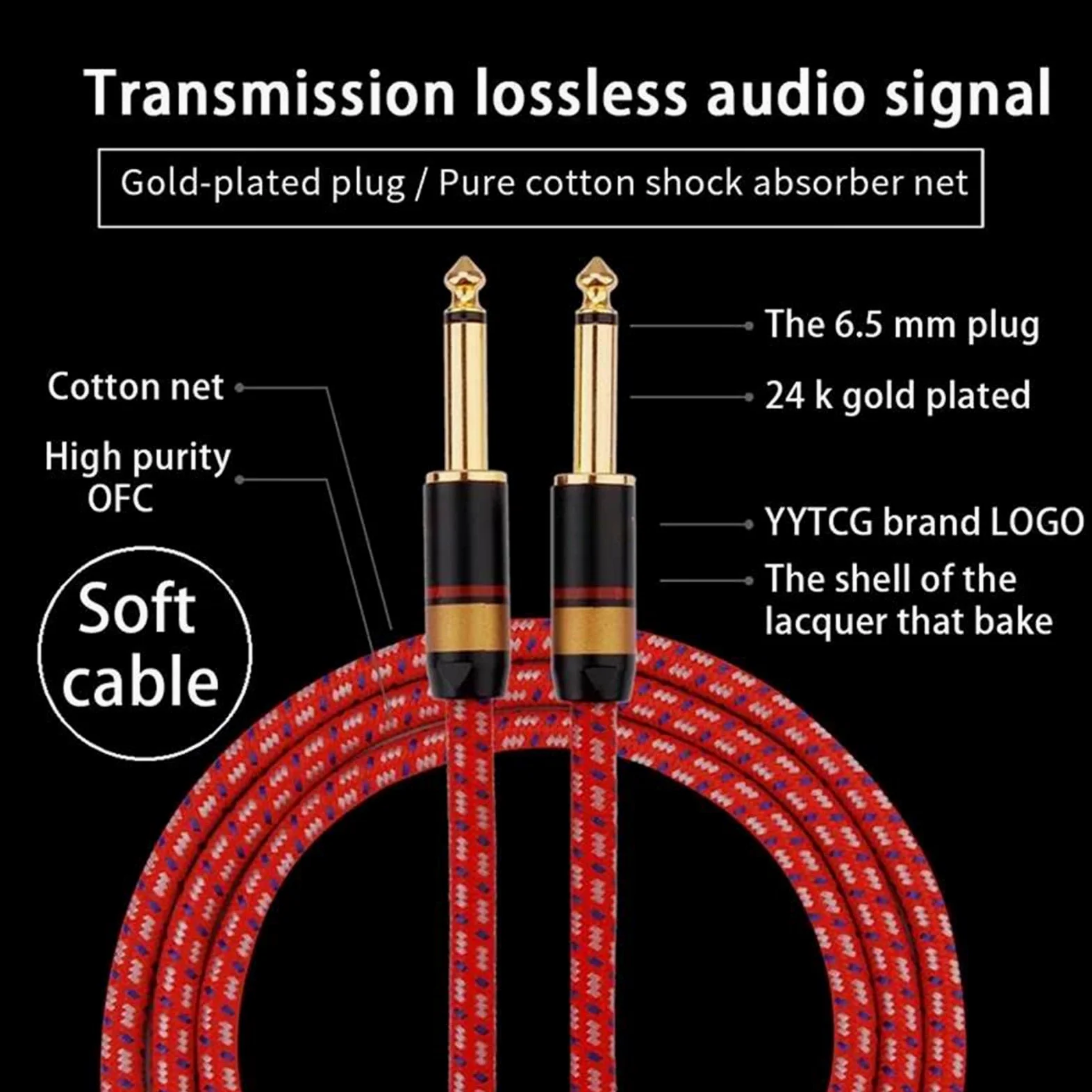 Kabel instrumentowy Kabel Aux Do Gitary 6,5 Mm Do 6,5 Mm Jack Kabel Do Stereofonicznego Miksera Gitarowego Wzmacniacz Kabel Aux 6,35 Mm Metalowa Obudowa(5m)