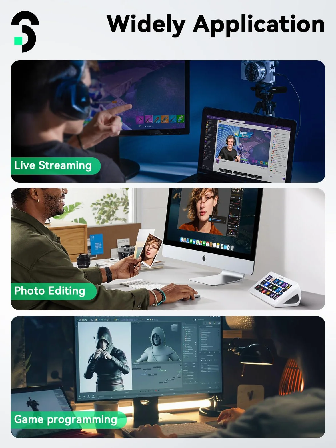 SOOMFON Kontroler strumieniowy Deck Studio Stream Control z 15 klawiszami makro i pulpitem nawigacyjnym, dostosowanymi przyciskami LCD do wyzwalania działań w OBS, YouTube, idealny do edycji wideo na
