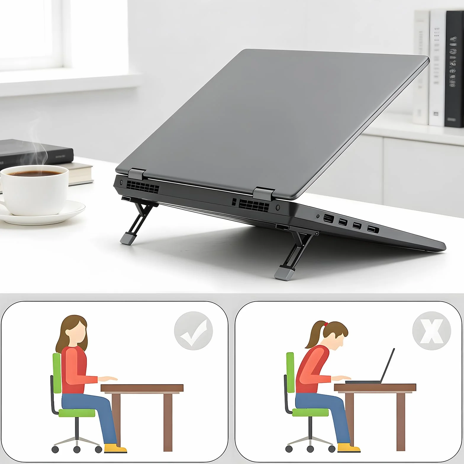Mini podstawka pod laptopa, 2 sztuki, stojak na klawiaturę, 3-stopniowa regulacja, samoprzylepny, składany podwyższenie klawiatury ze stopu cynku, ultra płaski uchwyt na klawiaturę 5 mm