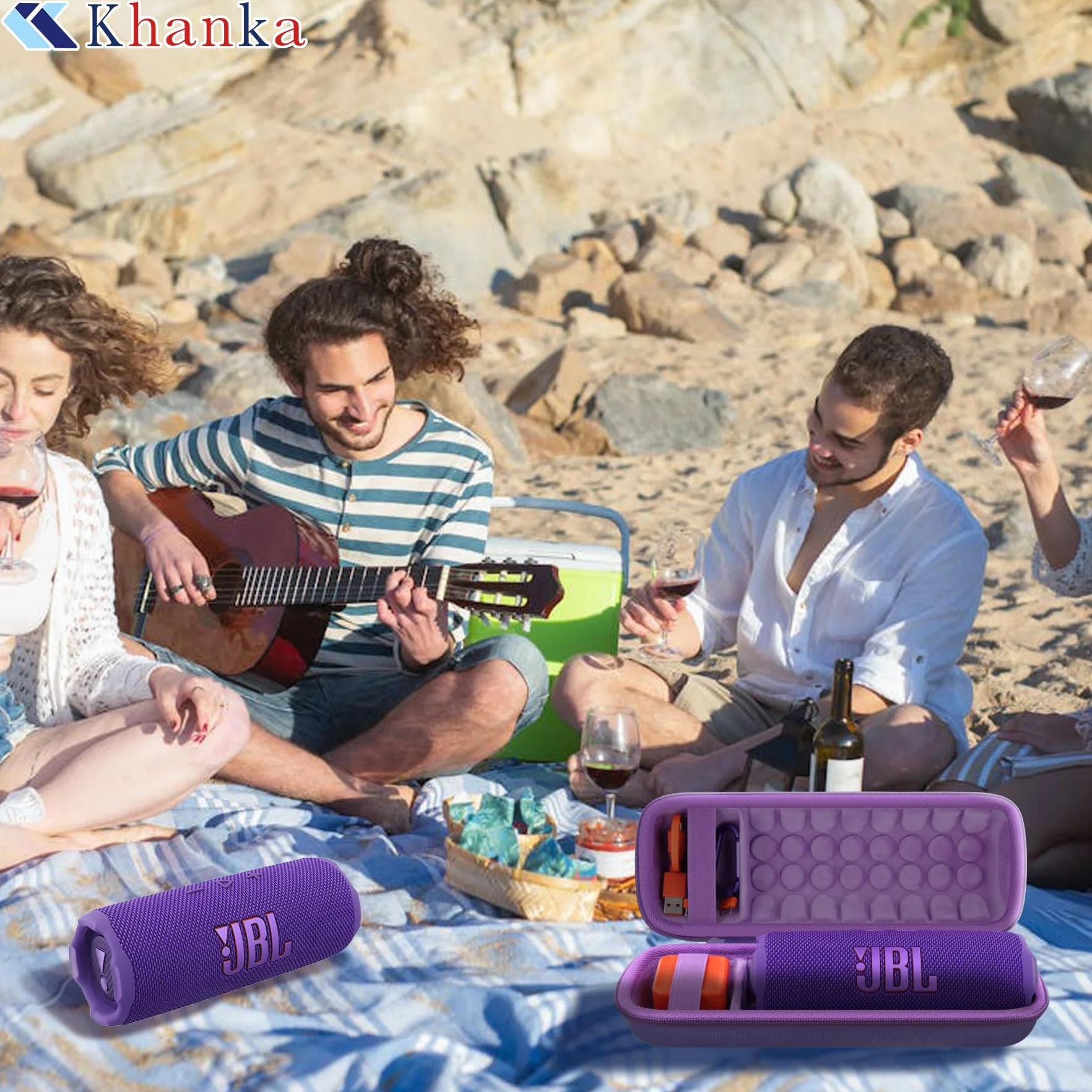 Khanka twarde etui wodoodporne do przenośnych głośników Bluetooth JBL Flip 7 / Flip 6, torebka podróżna i do przechowywania, tylko etui (Lila)