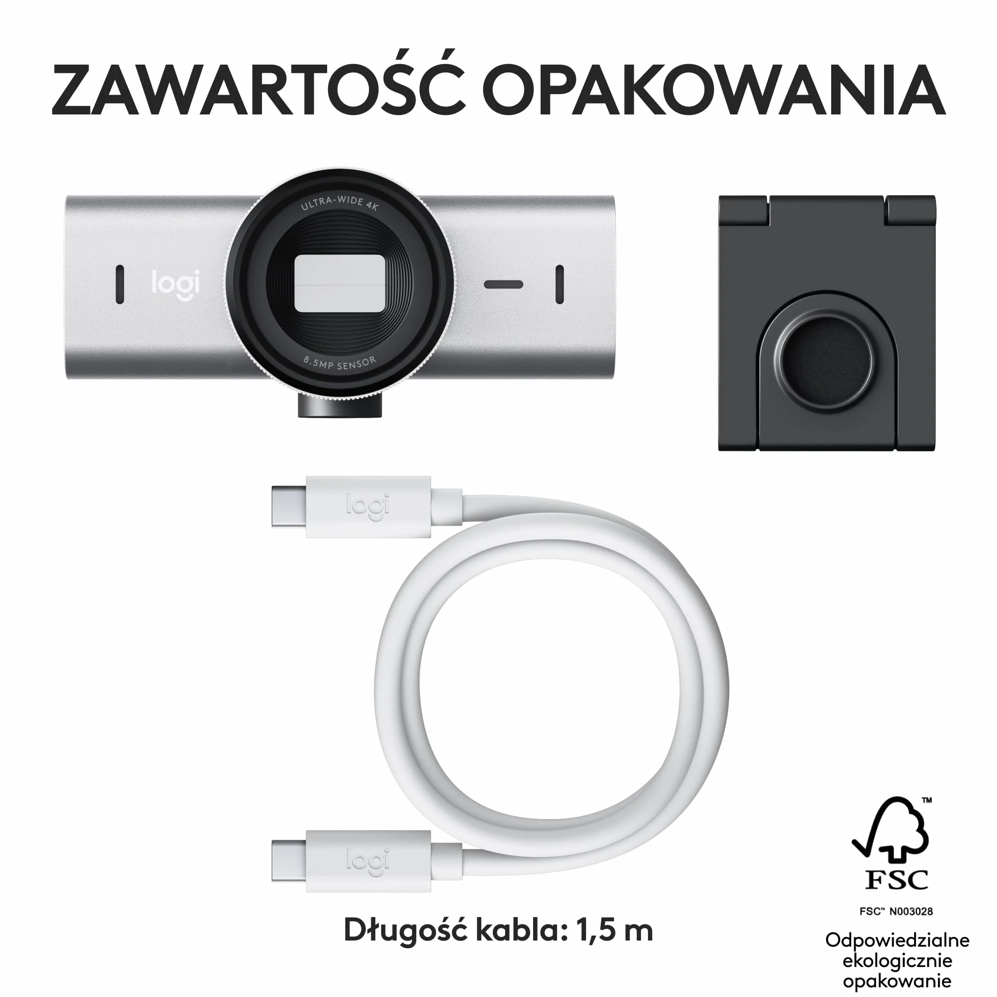 Logitech MX Brio Ultra HD 4K do współpracy i streamingu Kamera, 1080p przy 60 kl./s, mikrofony z podw. redukcją szumów, Show Mode, USB-C, osłona, działa z Microsoft Teams, Zoom, Google Meet, Pale Grey
