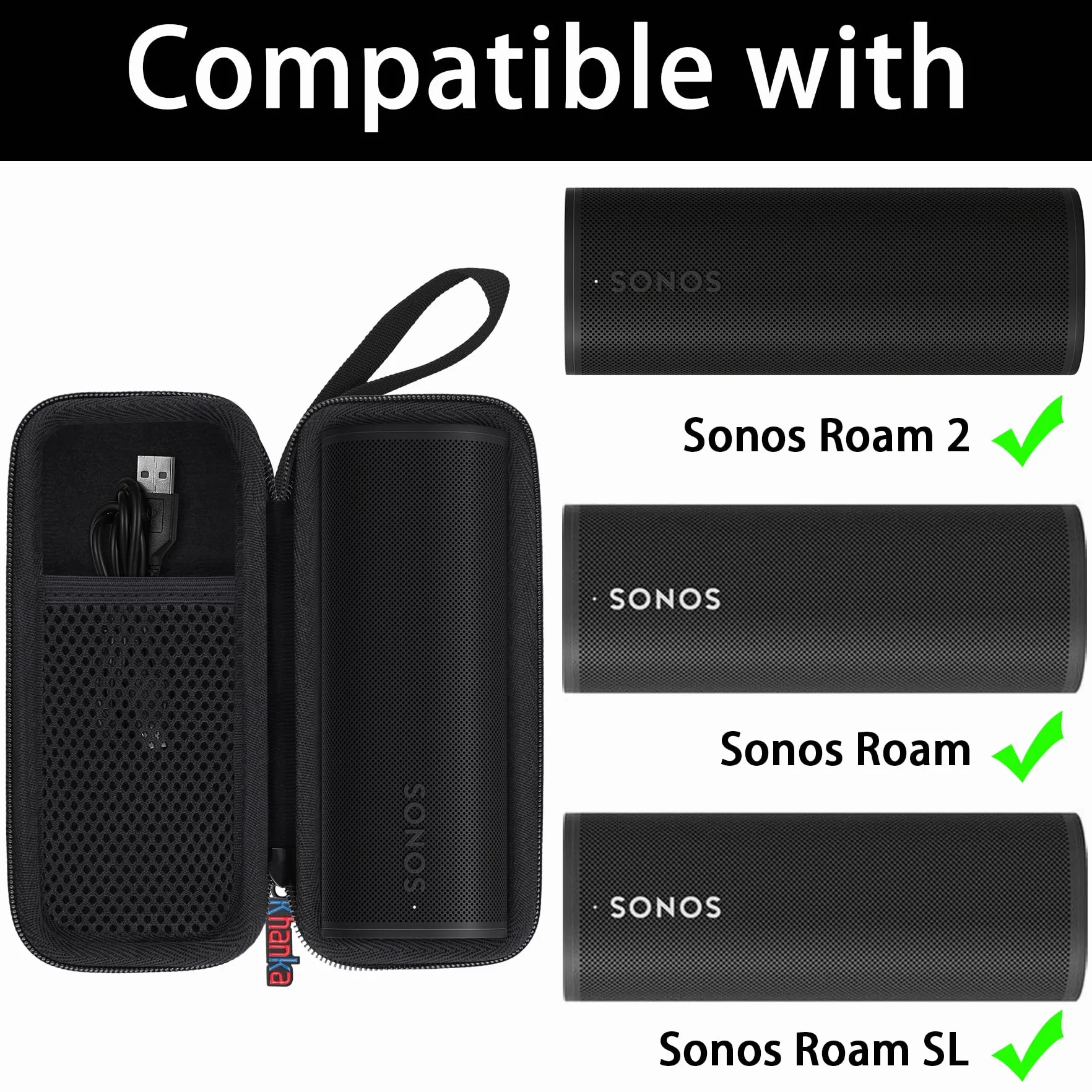 Khanka Twardy futerał podróżny zamiennik głośnika Bluetooth Sonos Roam/Roam SL (wewnątrz czarny, tylko etui)