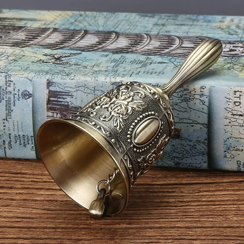 Alnicov Mosiężny dzwonek ręczny, vintage metalowy dzwonek ślubny dzwonek świątyni (brązowy)