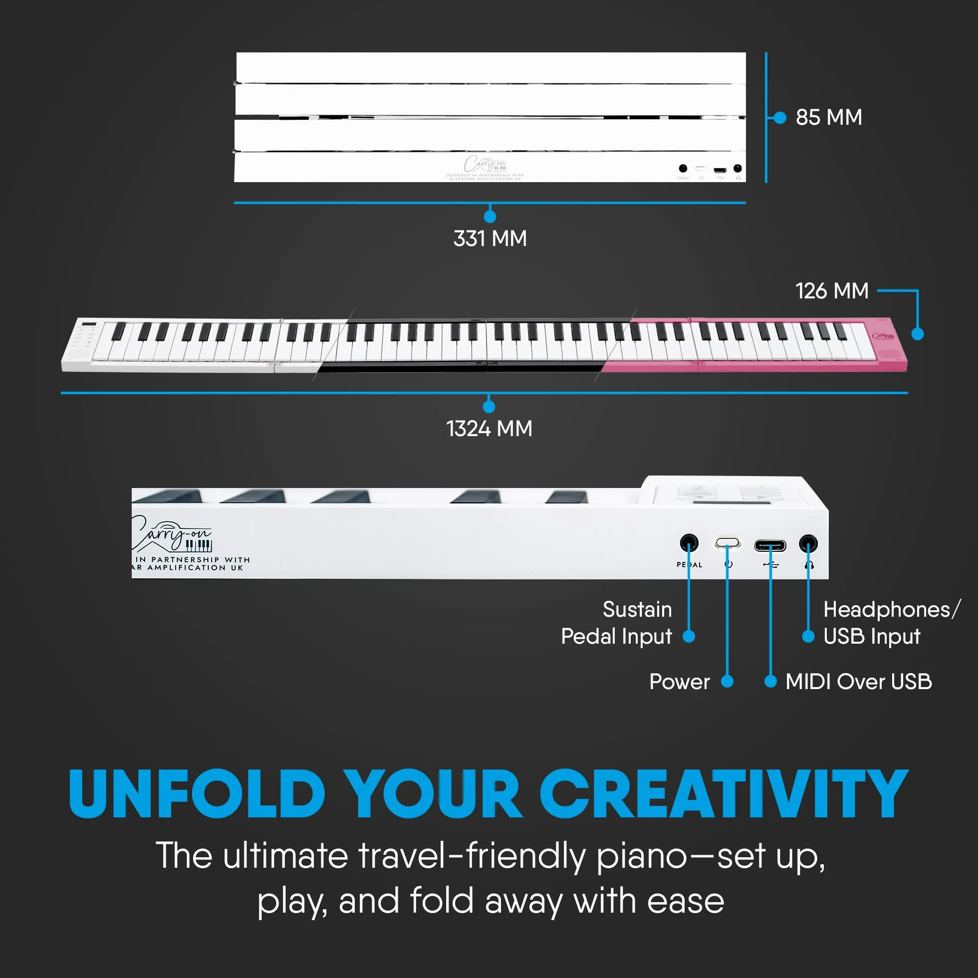 Blackstar Carry-On Keyboard 88 klawiszy Czarny/Biały