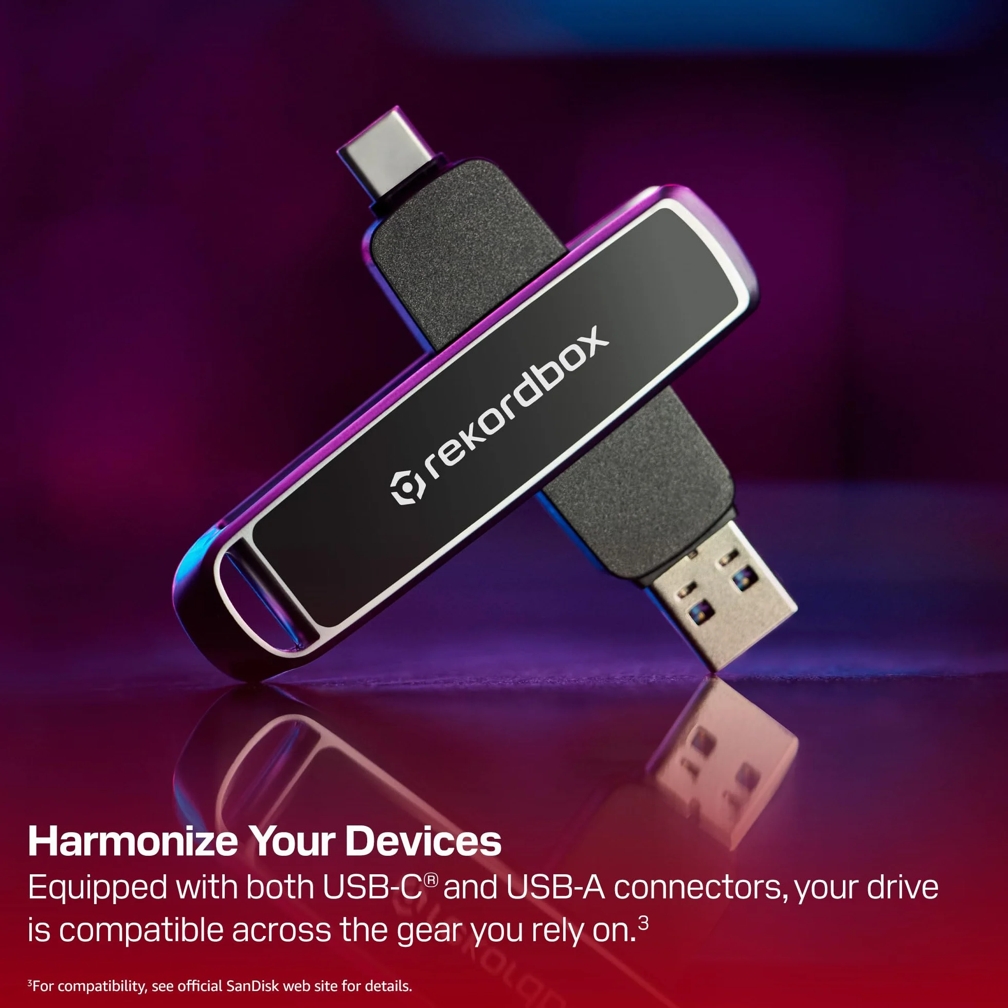 SanDisk 512 GB DJ Flash Drive, USB 3.2 Gen 2, podwójne złącze USB, prędkość odczytu do 1000 MB/s i zapisu do 900 MB/s