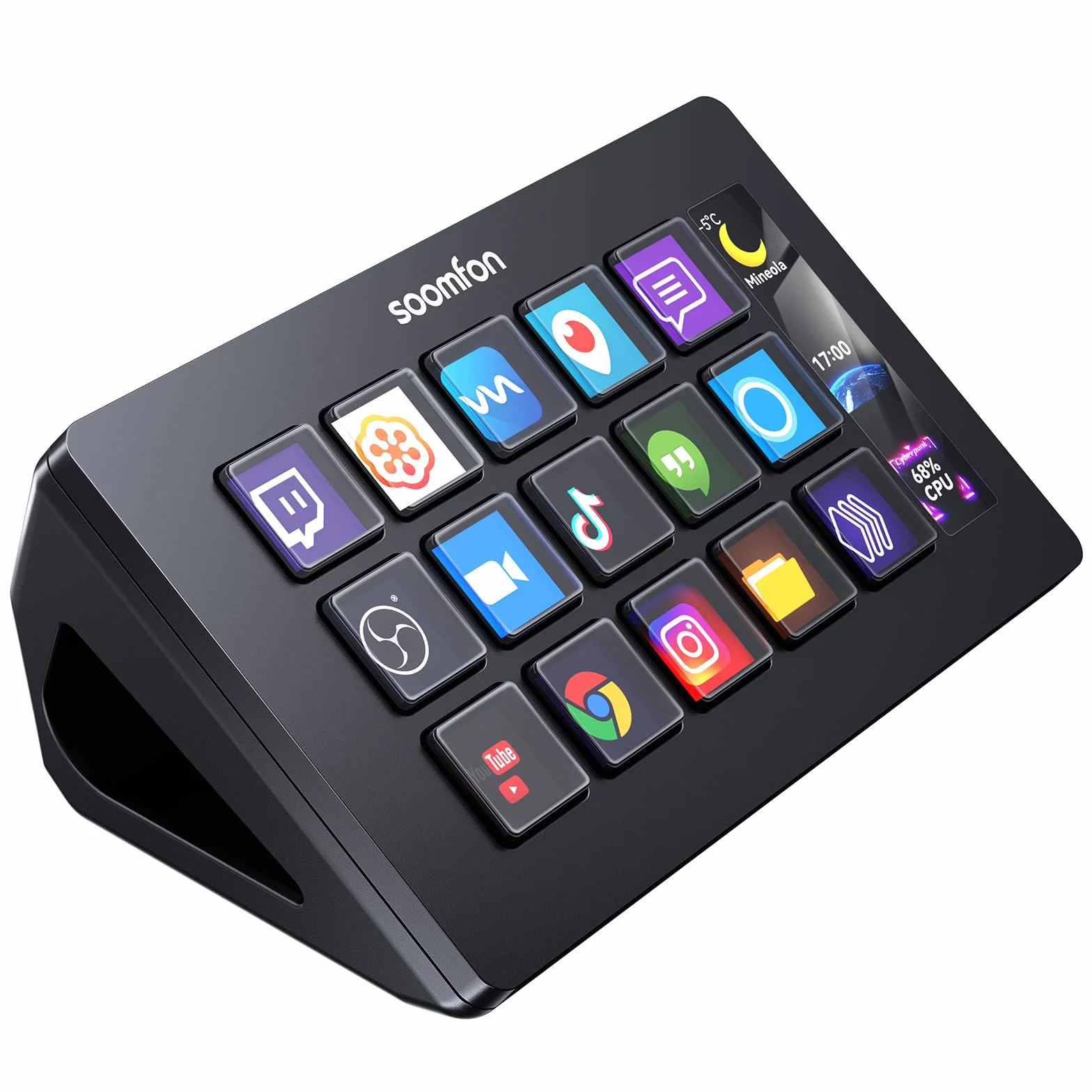 SOOMFON Stream Control Deck, 15-klawiszowy kontroler do nagrań na żywo, przyciski LCD OBS Twitch YouTube