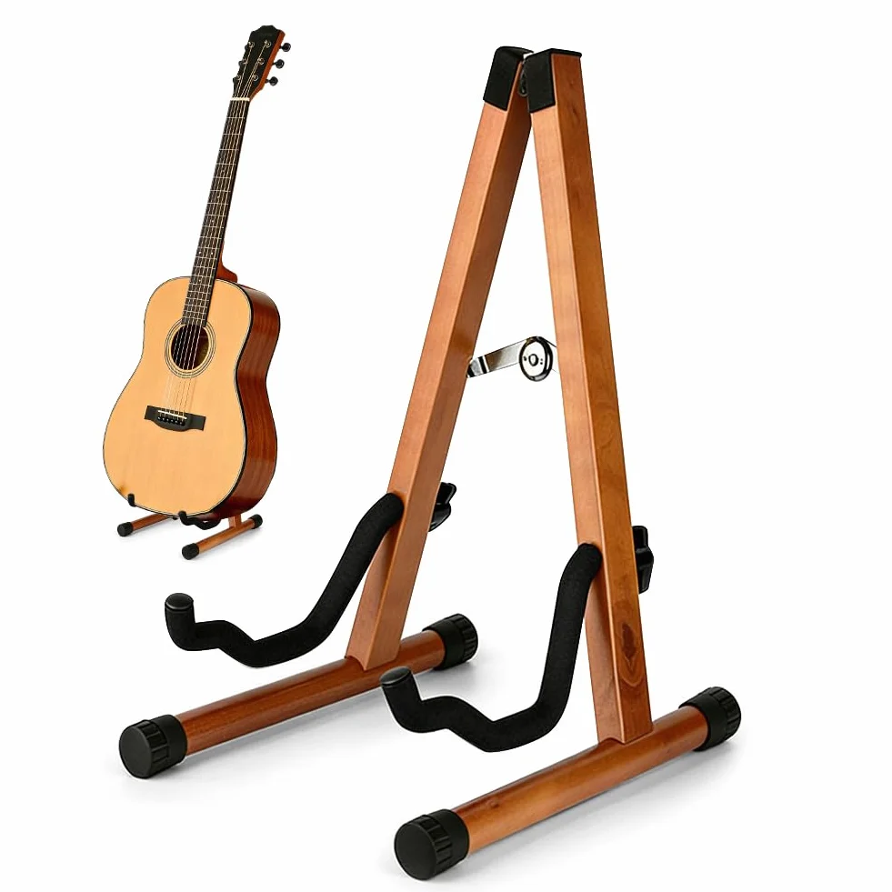 Stojak na gitarę z prawdziwego drewna, gitara akustyczna, elektryczna, basowa, wiolonczela, banjo, mandolina, ukulele, ciemny rysunek słojów