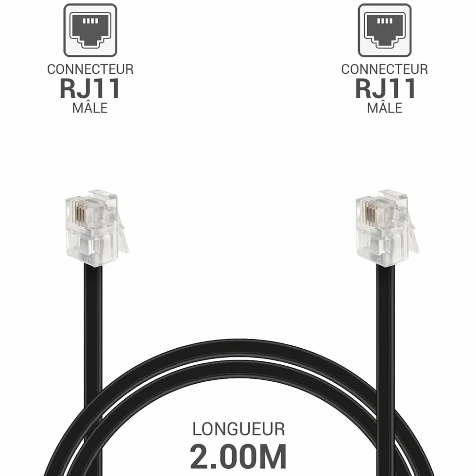 Waytex 39002 kabel telefoniczny RJ11 męski/męski 2 m czarny