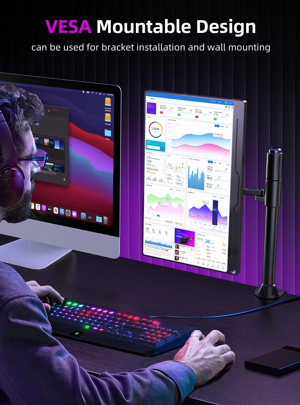 UPERFECT Przenośny monitor 4K 15,6 cala z wyświetlaczem IPS 3840 x 2160 UHD IPS HDMI USB C OTG matowy ekran do komputera, laptopa, telefonu komórkowego, PS4/5, Xbo, Switch, fotografów, edytorów wideo
