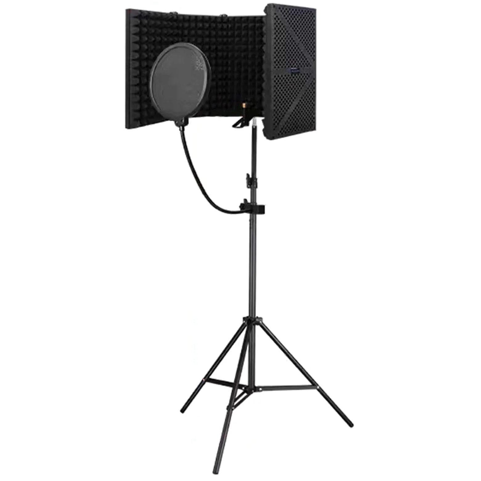 Studio nagrań, Osłona kabiny izolacyjnej mikrofonu z filtrem pop i stojakiem, zestaw sprzętu do nagrywania wokalu domowego studia śpiewu, dźwiękoszczelne, pochłaniające pomieszczenie(Set B)