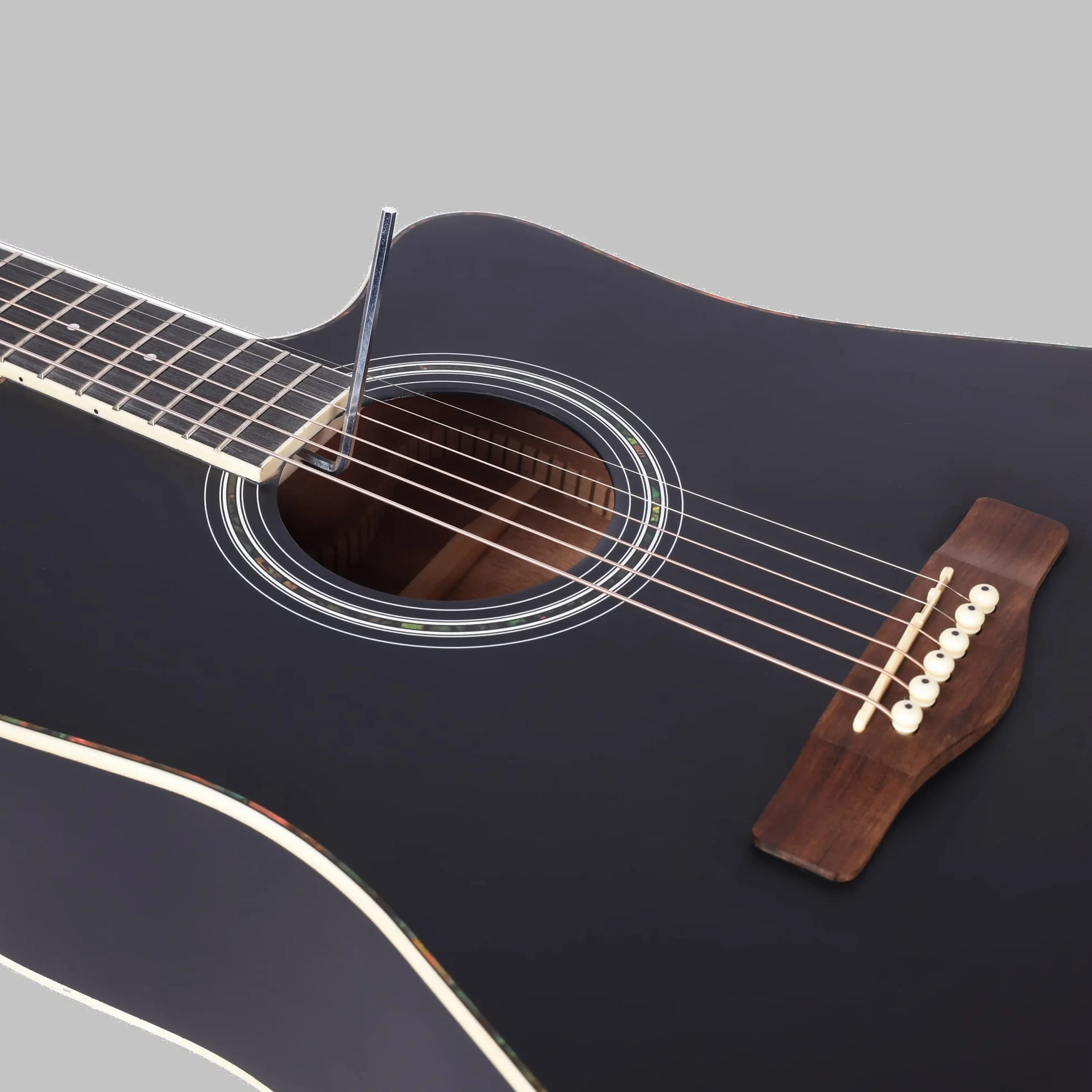 Winzz Pełnowymiarowy zestaw gitary akustycznej 4/4 dla dorosłych początkujących, czarna gitara akustyczna ze stali strunowej dla dzieci w wieku od 12 lat (100 cm, Cutaway)