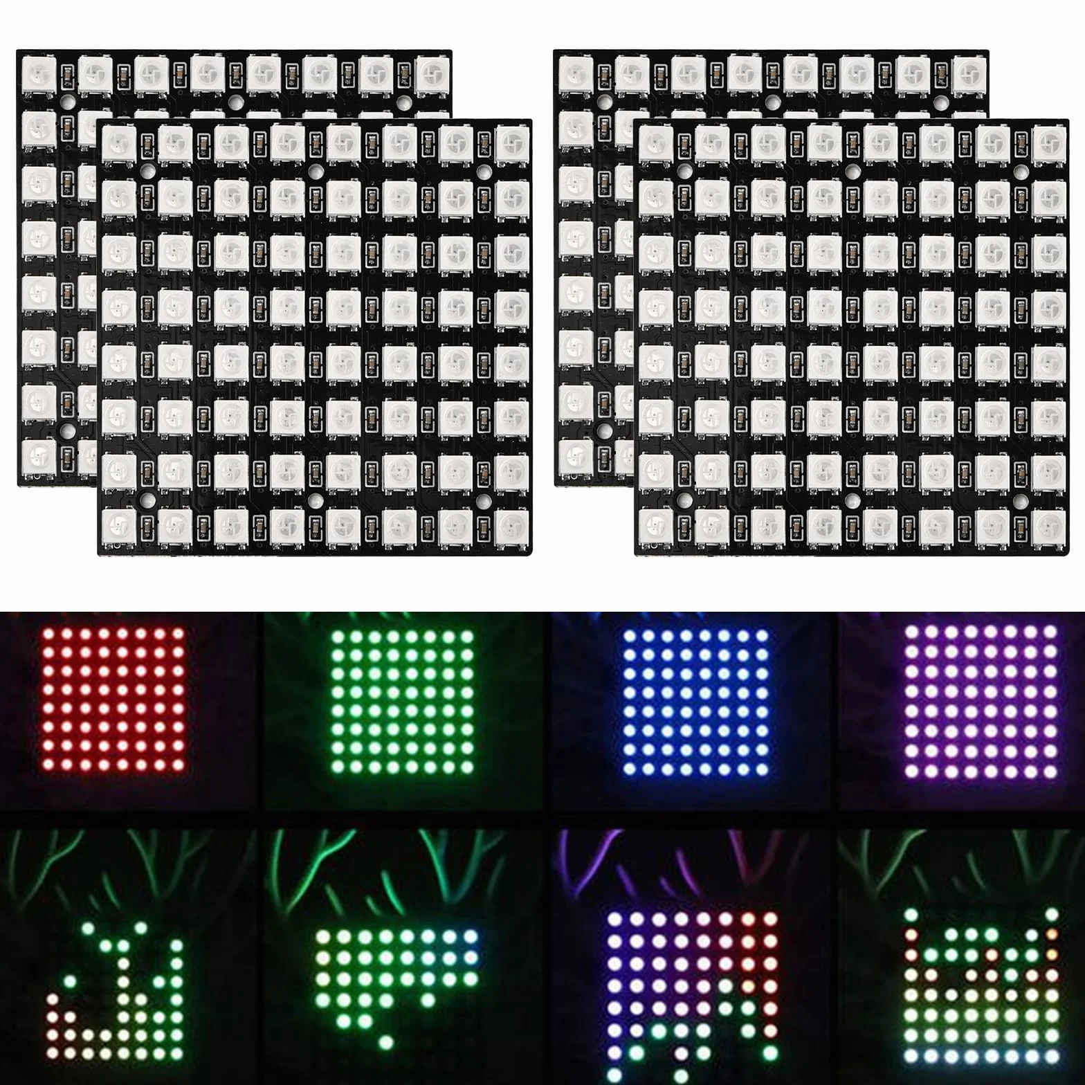 Joycabin 4 sztuki 64 bitów WS2812 panel matrycowy LED, 8 x 8 5050 LED, wbudowany sterownik, kolorowe światło, płyta rozwojowa kompatybilna z Arduino Raspberry Pi