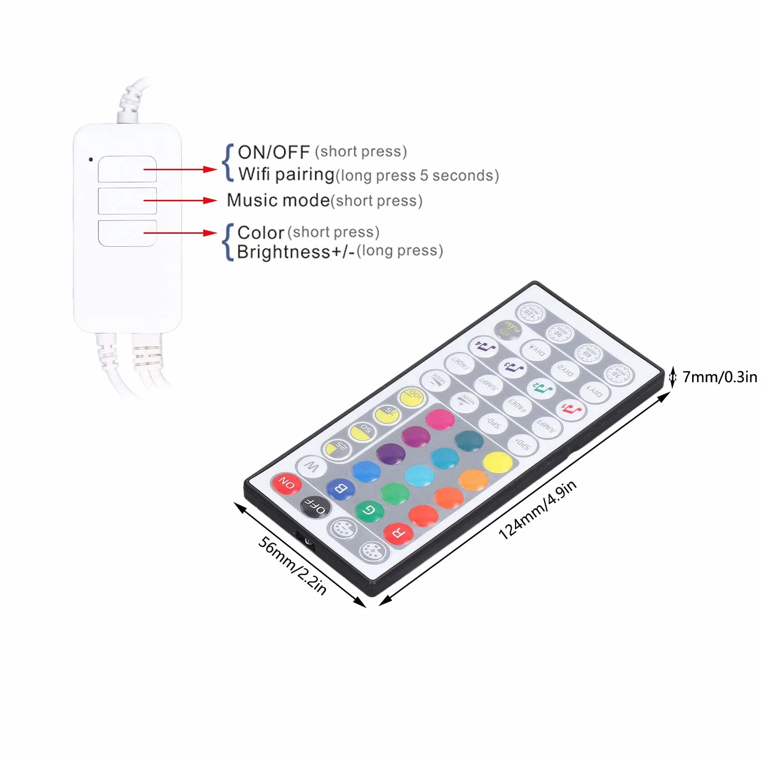 Pilot do Oświetlenia LED, Kontroler Oświetlenia Taśmy LED, 44 Klawisze 3-przyciskowy Pilot LED RGB z Podwójnym Trybem DC 5V do 24 V, Wymiana Kontrolera RGB z funkcją Pomiaru