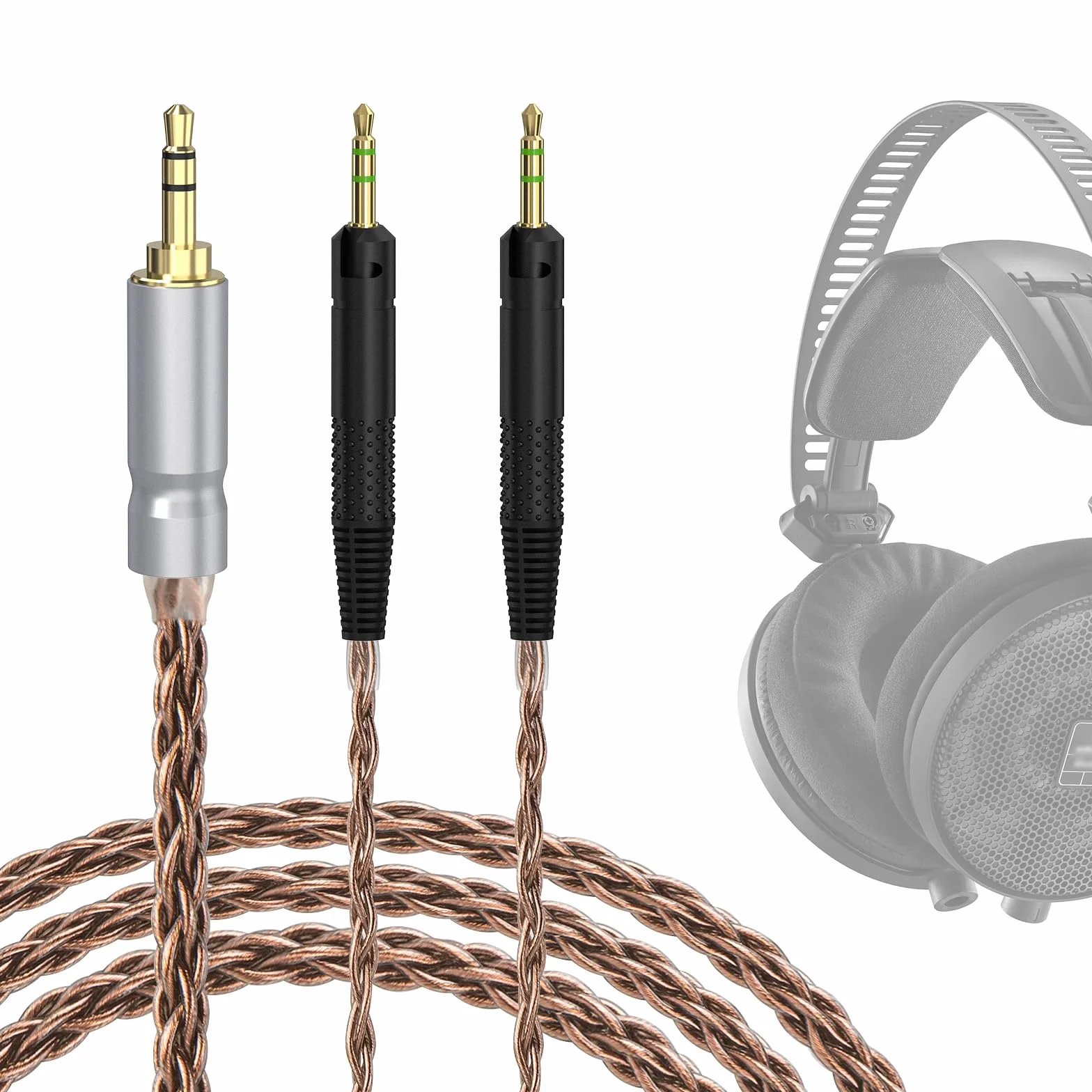 Geekria Apollo Copper ulepszony kabel audio, kompatybilny z słuchawkami ATH-R70X, 3,5 mm na podwójne 2,5 mm HiFi, kabel stereo do zestawu słuchawkowego, 1,5 m