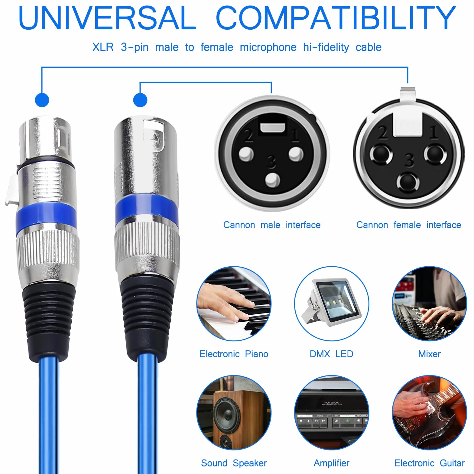 GBKDQQ 4 x kabel XLR 3 m, symetryczny kabel mikrofonowy, kabel połączeniowy do mikrofonu DMX, 3-pinowy kabel połączeniowy, adapter męski na żeński, kabel do nagrywania studyjnego i produkcji