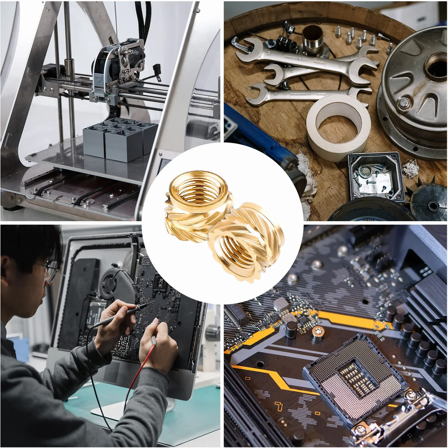 100szt. Nakretki Mosiezne do Drukowania 3D, M3x3x5mm Wkladka Gwintowana M3 Radelkowane z Gwintem Wewnetrznym Nakretka do Osadzania Ciepla do Czesci do Druku 3D Loptop