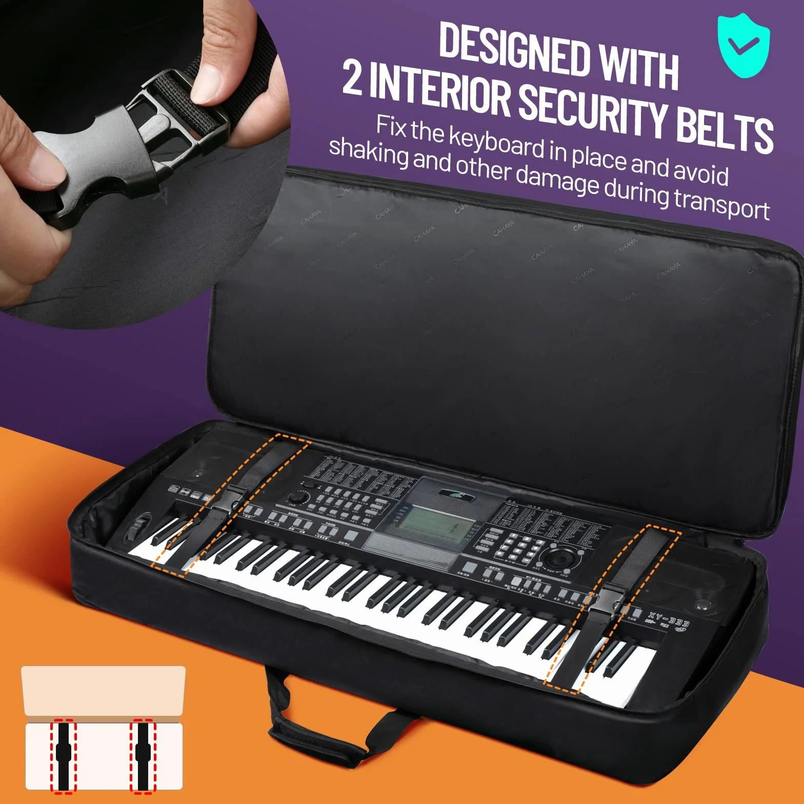 CAHAYA 61 Key Keyboard torba na klawiaturę Electric Keyboard Piano Soft Bag Portable 600D Oxford Cloth 12 mm Thick Padded Case Gig z bocznymi uchwytami i regulowanym paskiem na ramię CY0315