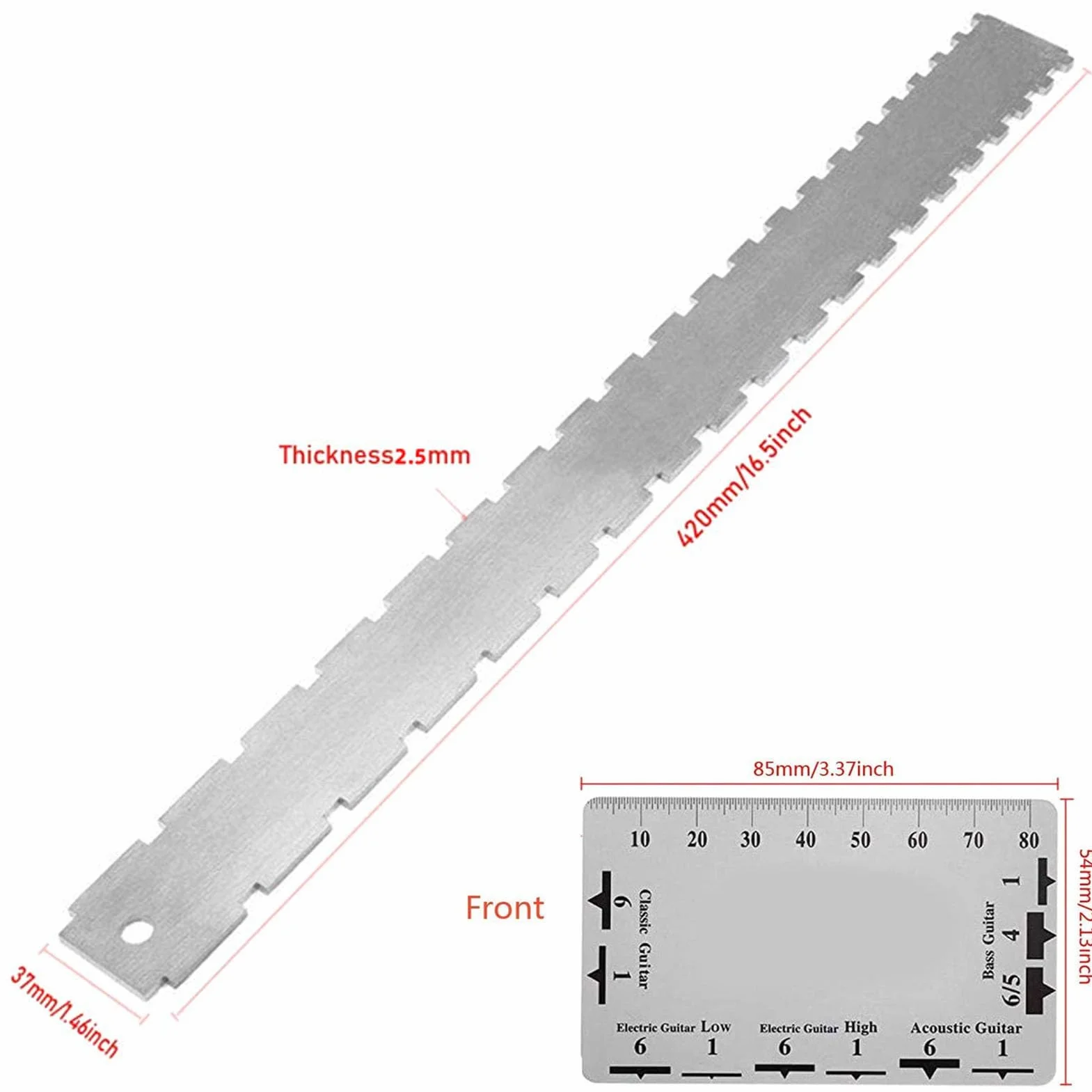 Zestaw Linijek Gitarowych Linijka do Gryfu Gitary ze Stali Nierdzewnej Dokładna Linijka Miernicza ze ściereczką do Czyszczenia dla Producentów Gitar