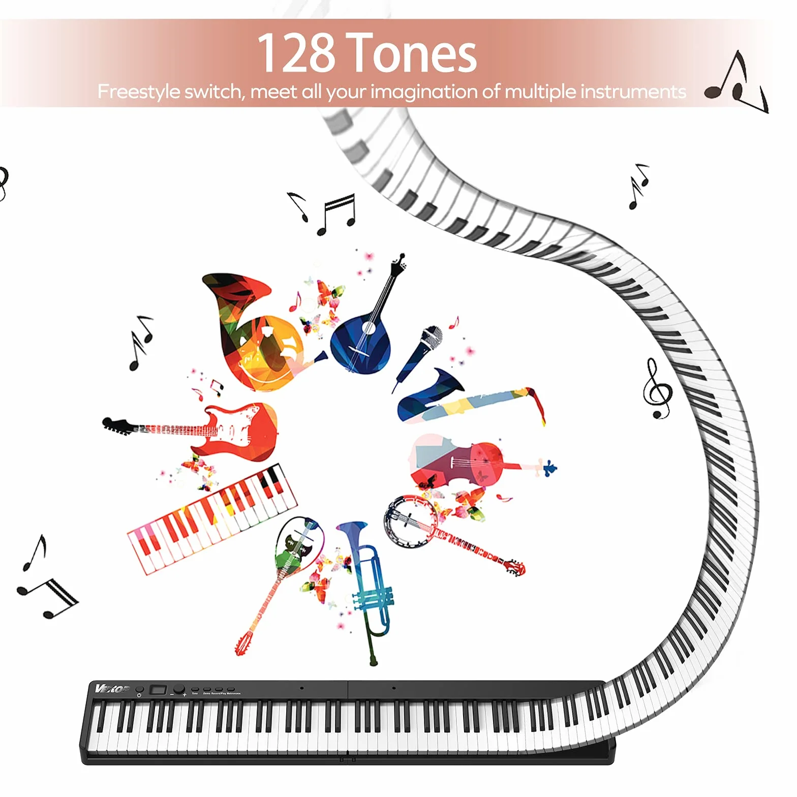 Veetop Składane pianino klawiatury, z 88 klawiszami, przenośne, pełnowymiarowe pianino elektroniczne z Bluetooth, MIDI, akumulator do wielokrotnego ładowania, składane pianino cyfrowe Geat dla początkujących, dzieci, dorosłych