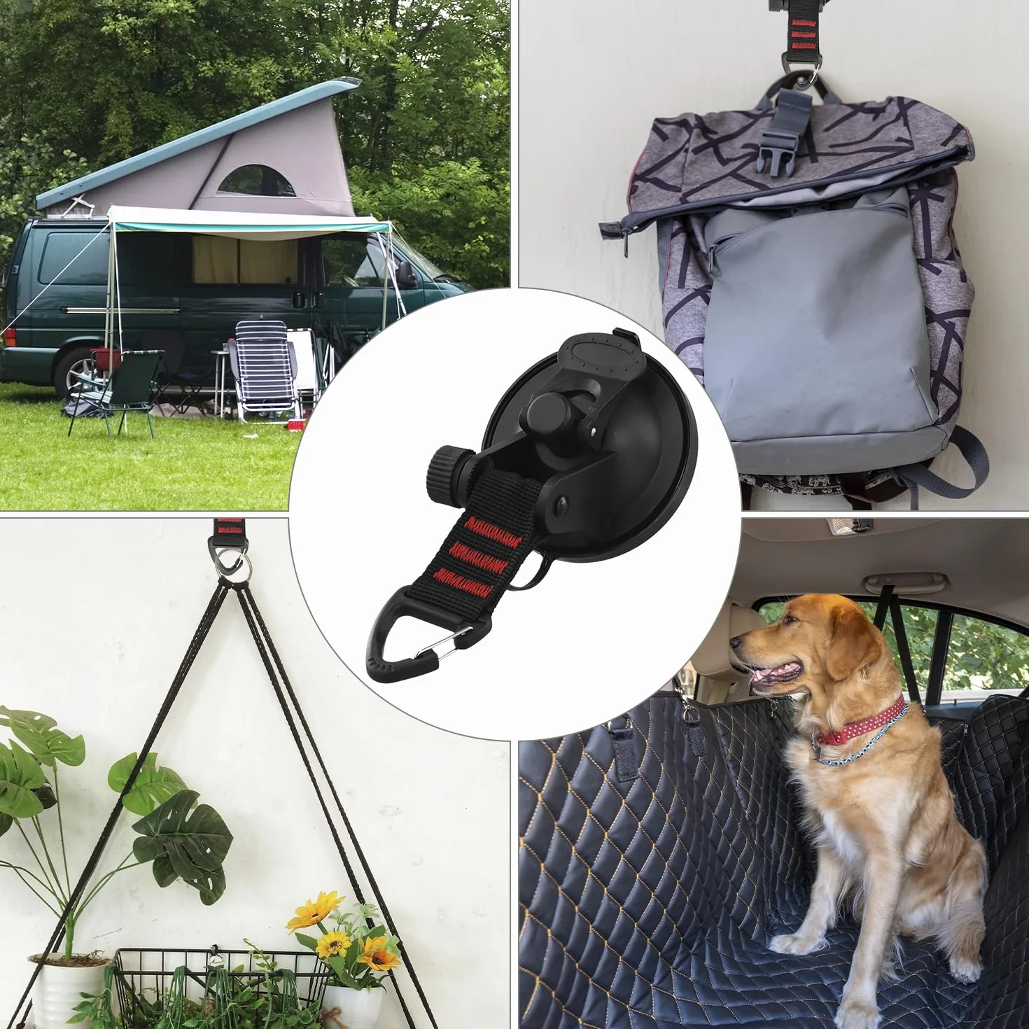 QWORK® 4 szt. przyssawek, wielofunkcyjne przyssawki kempingowe, do domu, na zewnątrz, do samochodu, vana, markizy do samochodów ciężarowych