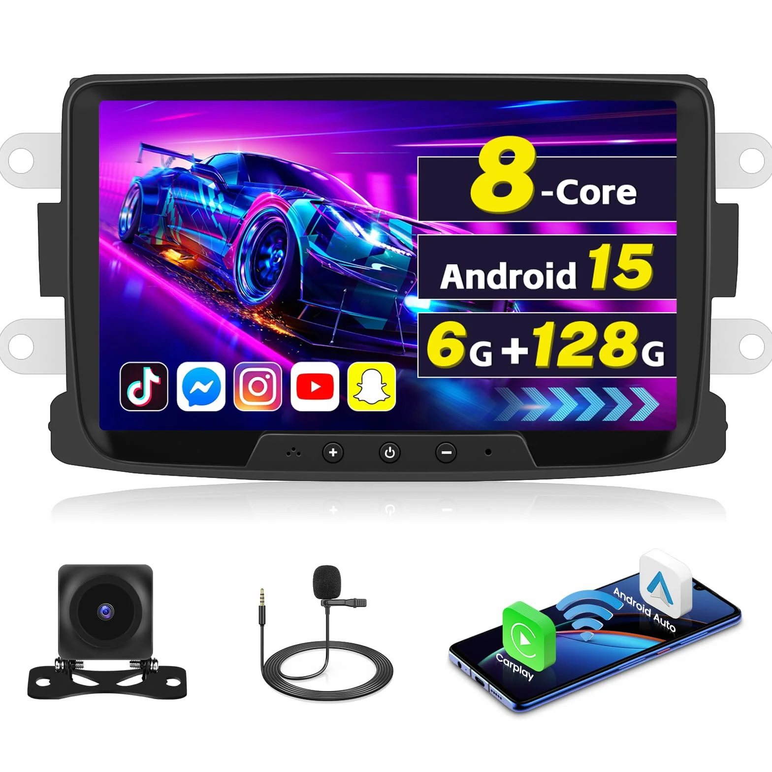 [6G+128G] Radio samochodowe Inefala Android 15 do Renault Dacia Duster Sandero Logan Dokker z bezprzewodowym Carplay Android Auto, 8-calowym ekranem dotykowym, samochodowym stereo z GPS, WiFi RDS/FM,