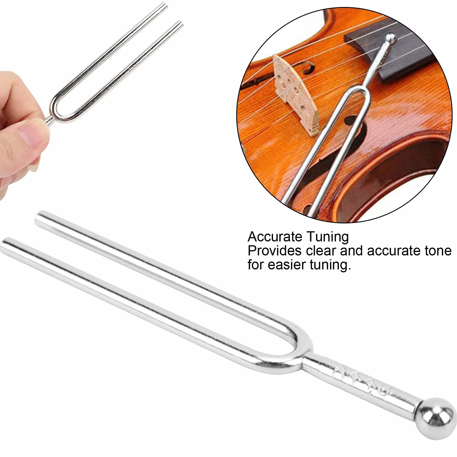 440 Hz Standardowy Kamerton A, Kamerton ze Stali Nierdzewnej Skrzypce Tuner Gitarowy Instrument na Skrzypce Gitarowe, Srebrny
