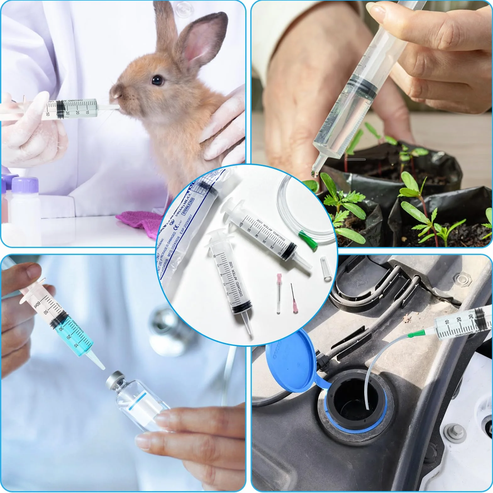 6 sztuk strzykawek 50 ml (60 ml) z igłą, strzykawka z wężem, pojedynczo zapakowana, idealna do karmienia zwierząt laboratoryjnych, nawadniania roślin przemysłowych