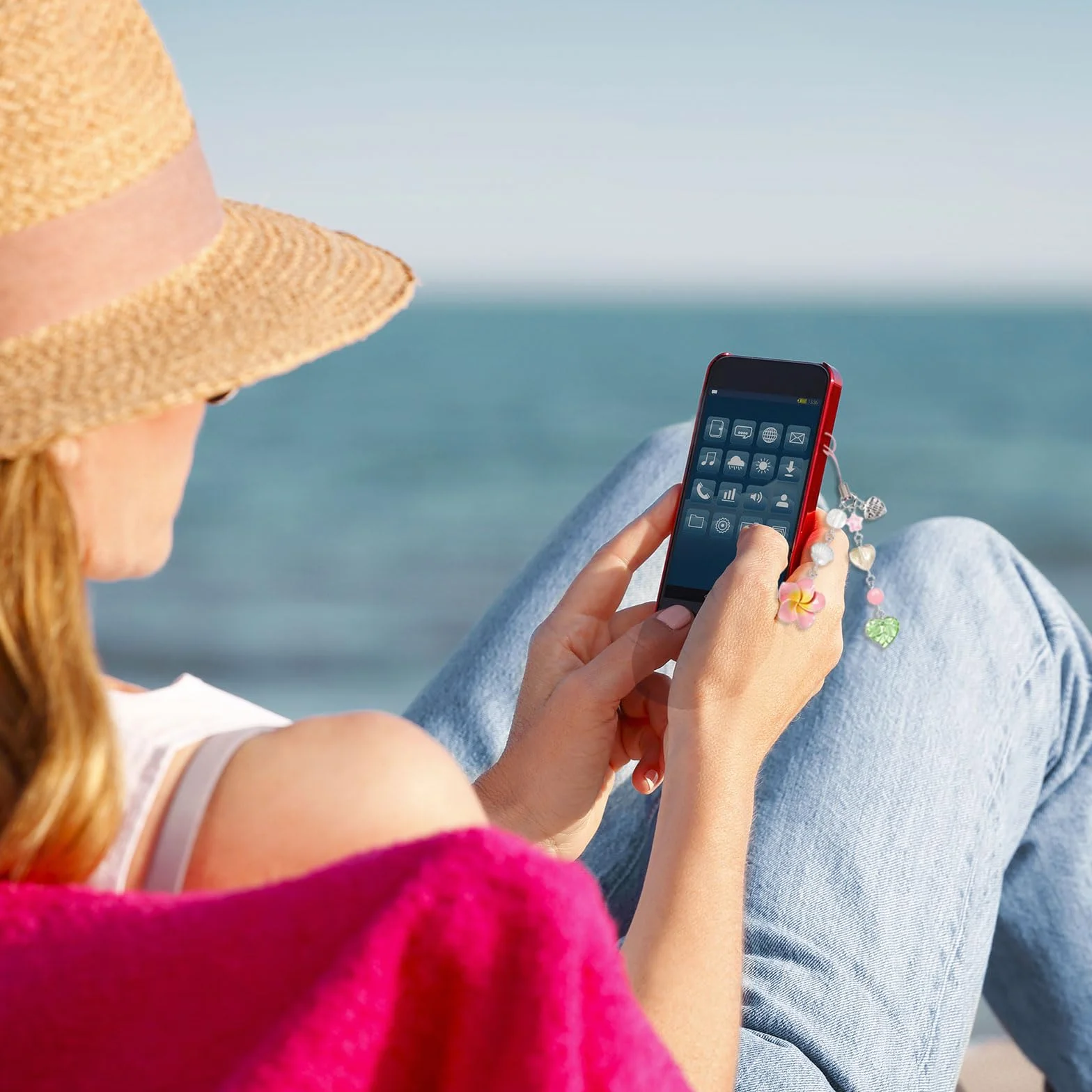 BelleVive Hibiskus kwiat zawieszka na telefon, estetyczne akcesoria do telefonu, urocze paski do telefonu Y2K estetyczna gwiazda lato akcesoria plażowe etui na telefon brelok dekoracja