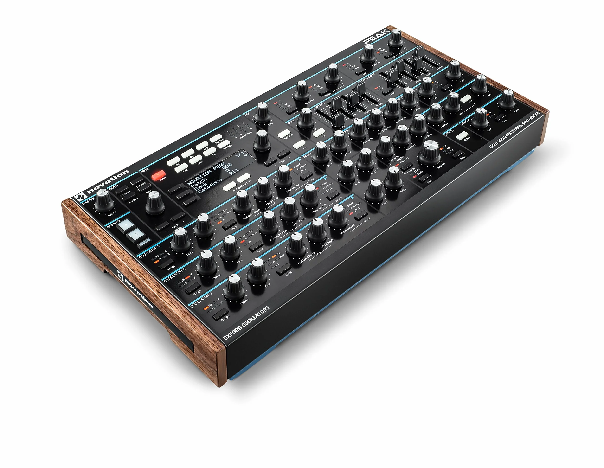 Novation Peak 8-głosowy pulpit polifoniczny syntezator z 2 LFO na głos, 16-gniazdowa matryca modulacyjna, 3 analogowe punkty zniekształceń i efekty cyfrowe
