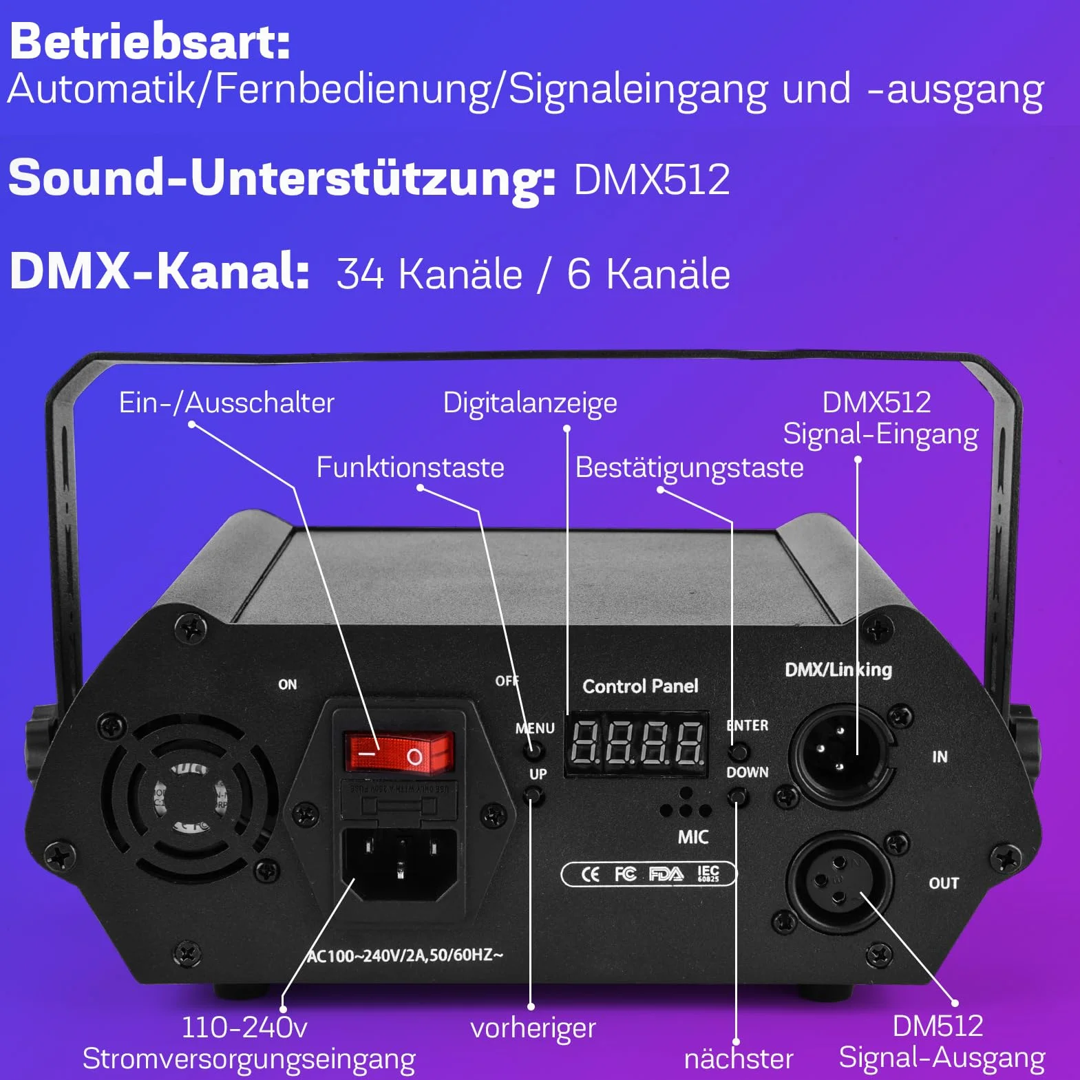 YIKANWEN Profesjonalne oświetlenie imprezowe DJ – 170+ 3D RGB reflektor animacyjny, aktywacja dźwiękiem i DMX512, sterowanie za pomocą aplikacji do pokazów scenicznych, dyskoteek klubowych