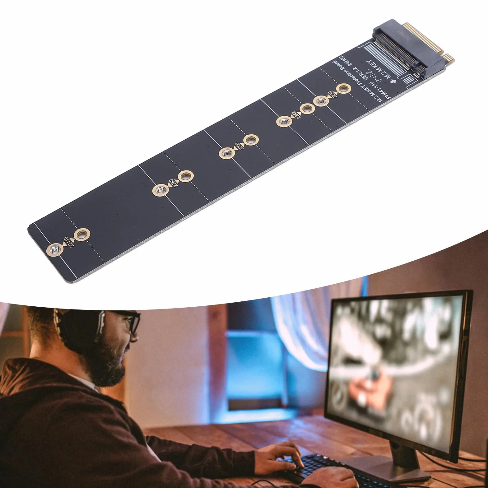 XUMIUZIY Karta Adaptera PH441 M2 NVME PCIe, Karta rozszerzeń SSD na PCIe z ochroną testową Gold Finger, Kompatybilna z Dyskiem SSD 2230 2242 2260 2280 22110 dla Systemu Operacyjnego