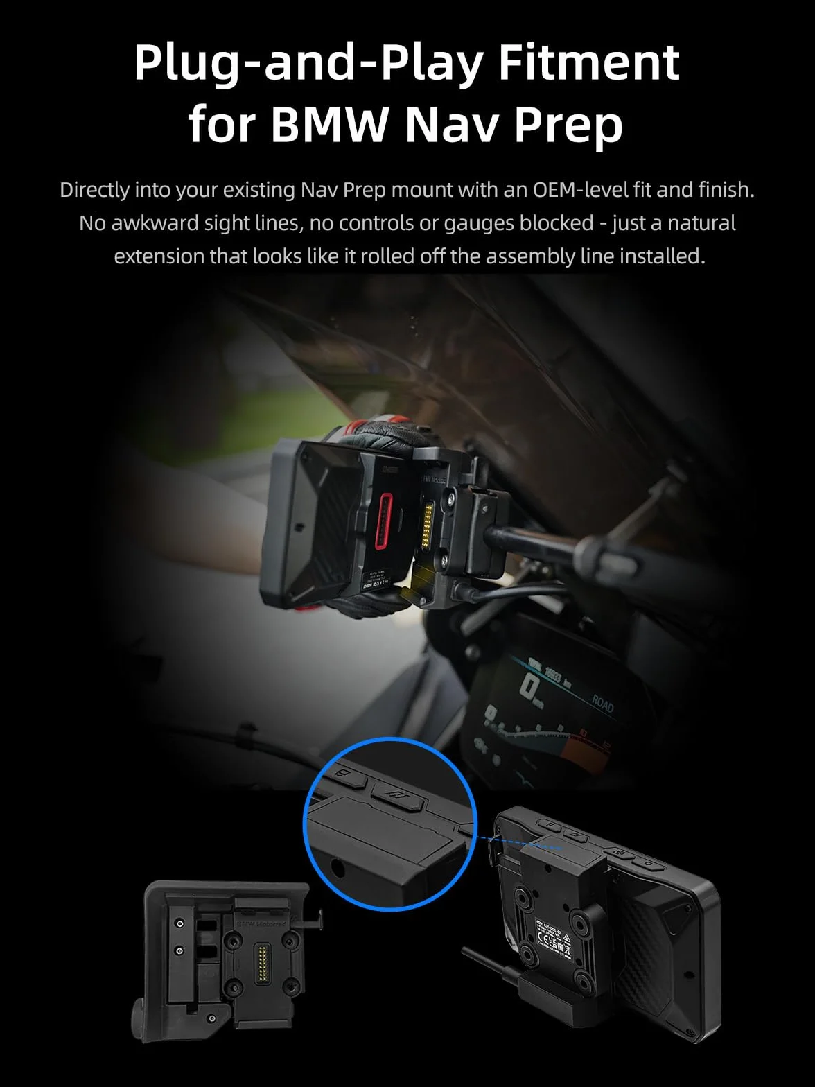 CHIGEE AIO-5 Play for BMW Motorcycles, 3-Pin Interface, Plug-and-Play Smart Display with Apple CarPlay & Android Auto, 60FPS, IP68 Waterproof, Built-in GPS, Anti-Theft Alarm, Data Reading