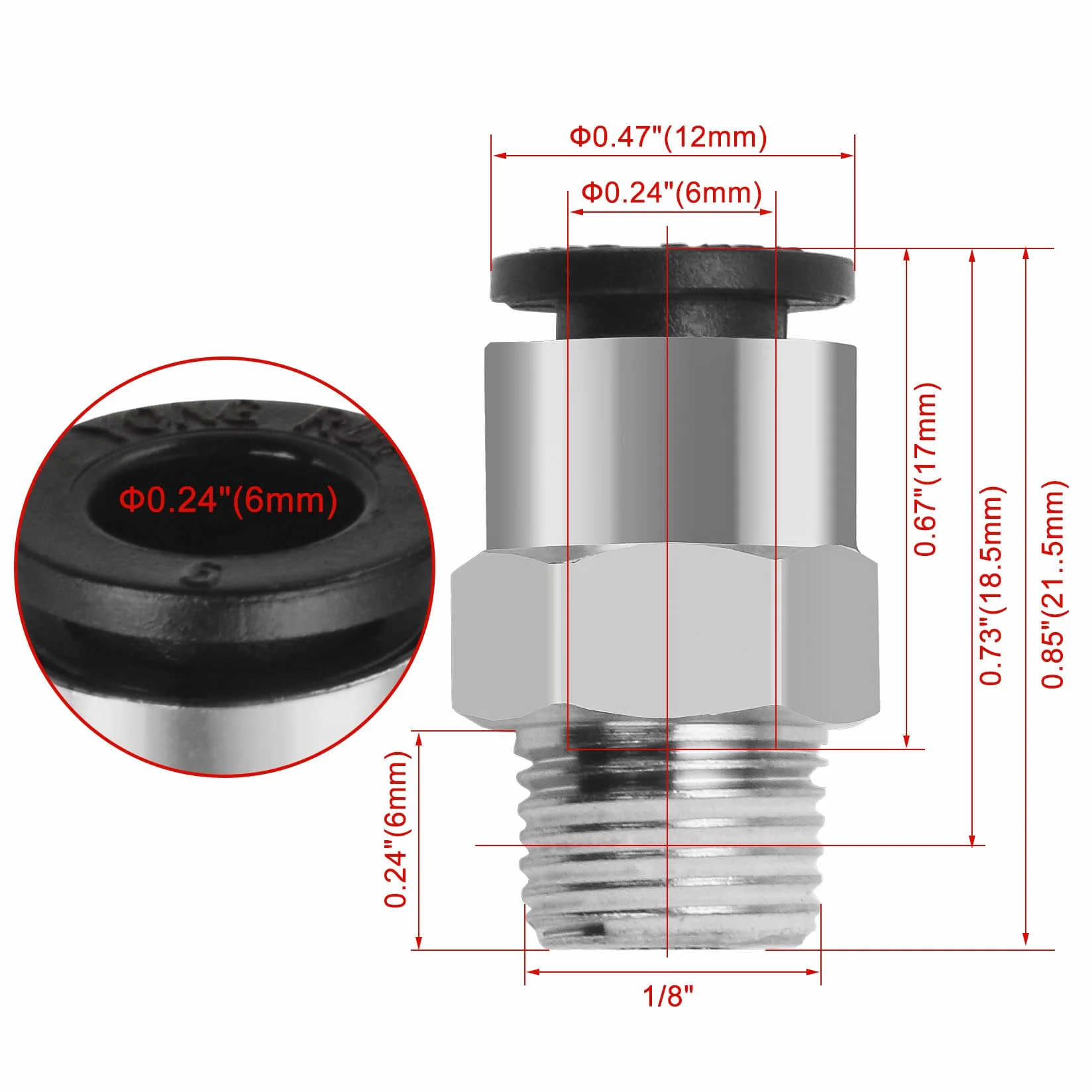 Heschen Szybkie połączenia PC6-01 6mm Push In Joint Thread Male 1/8" Quick Fittings Pneumatyczne złącze 10 sztuk