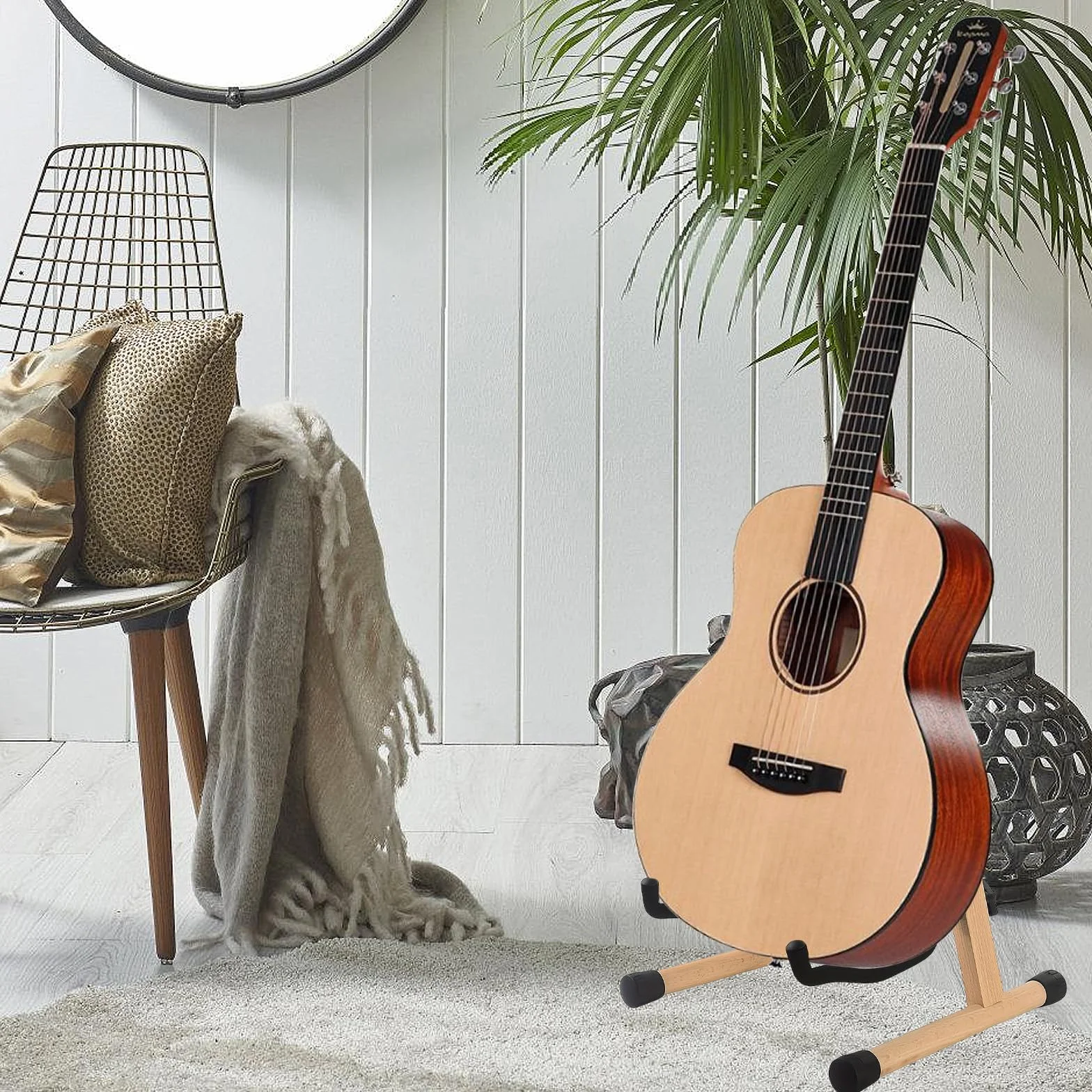 PORFOYO Drewniany stojak na gitarę, stojak na gitarę akustyczną, regulowany stojak na bas, składany uchwyt na gitarę, rama A, do basu, wiolonczeli, ukulele