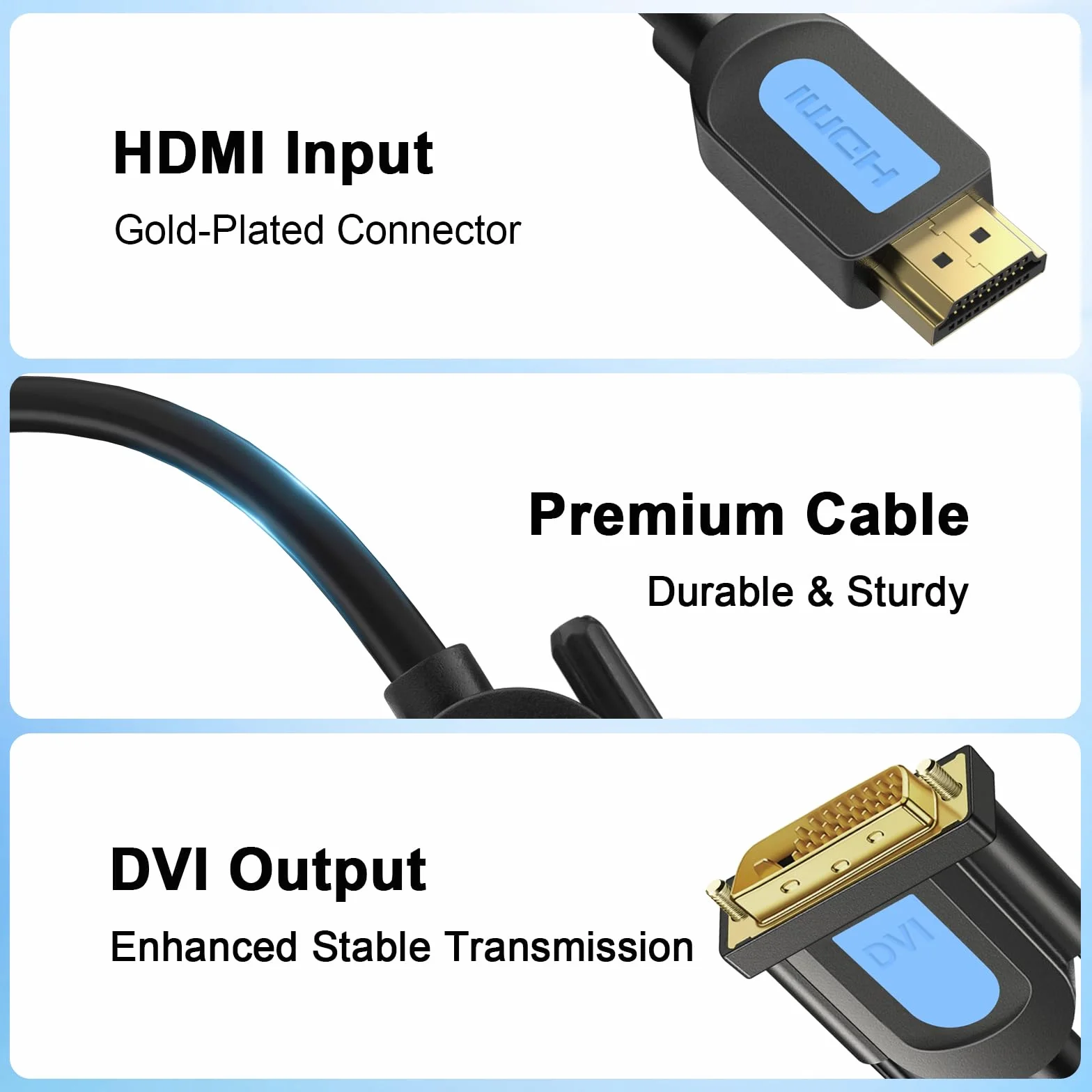 Tobfit kabel do adaptera HDMI na DVI 1,5 m, kabel adaptera HDMI-DVI 1080P Highspeed Full HD 24+1, dwukierunkowy konwerter obsługujący 3D