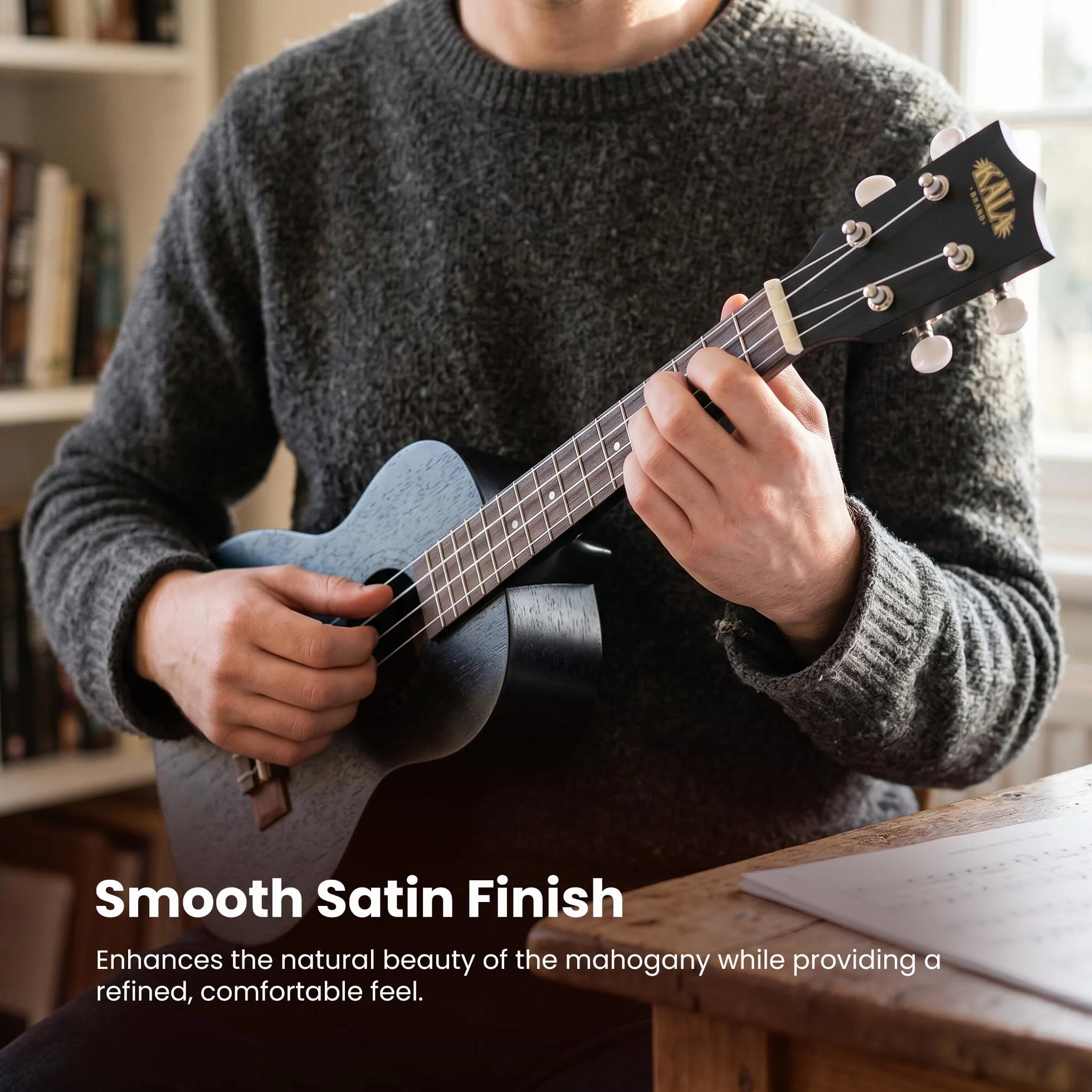 Kala Satynowe mahoniowe ukulele sopranowe, czarne (KA-15S-BLK)