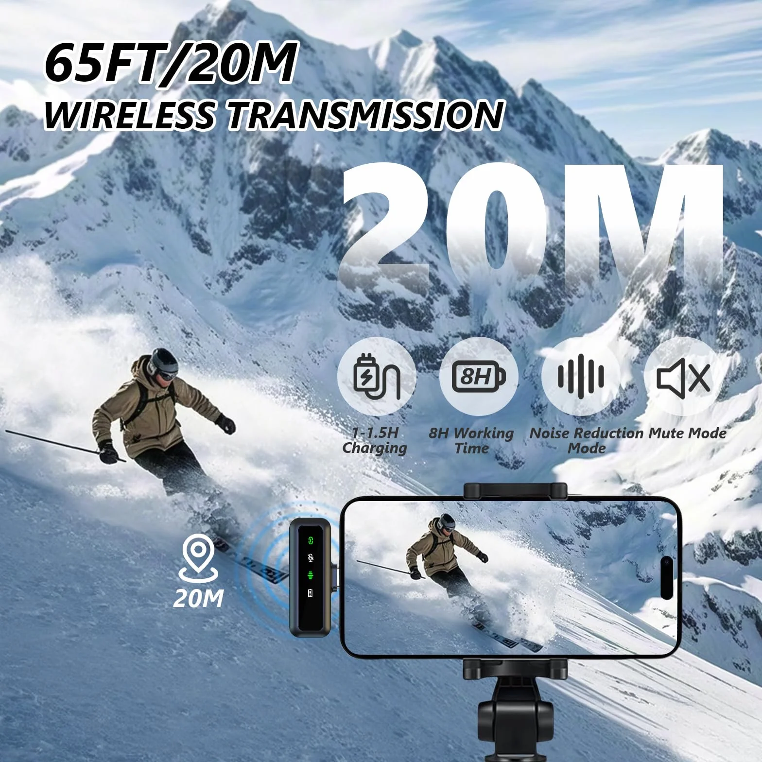 flintronic Bezprzewodowy mikrofon krawatowy iPhone Android iPad, mini mikrofon klapowy z redukcją szumów, mikrofon z klipsem, mini mikrofon, iPhone z USB-C do nagrywania wideo, vloga, TikTok, YouTube