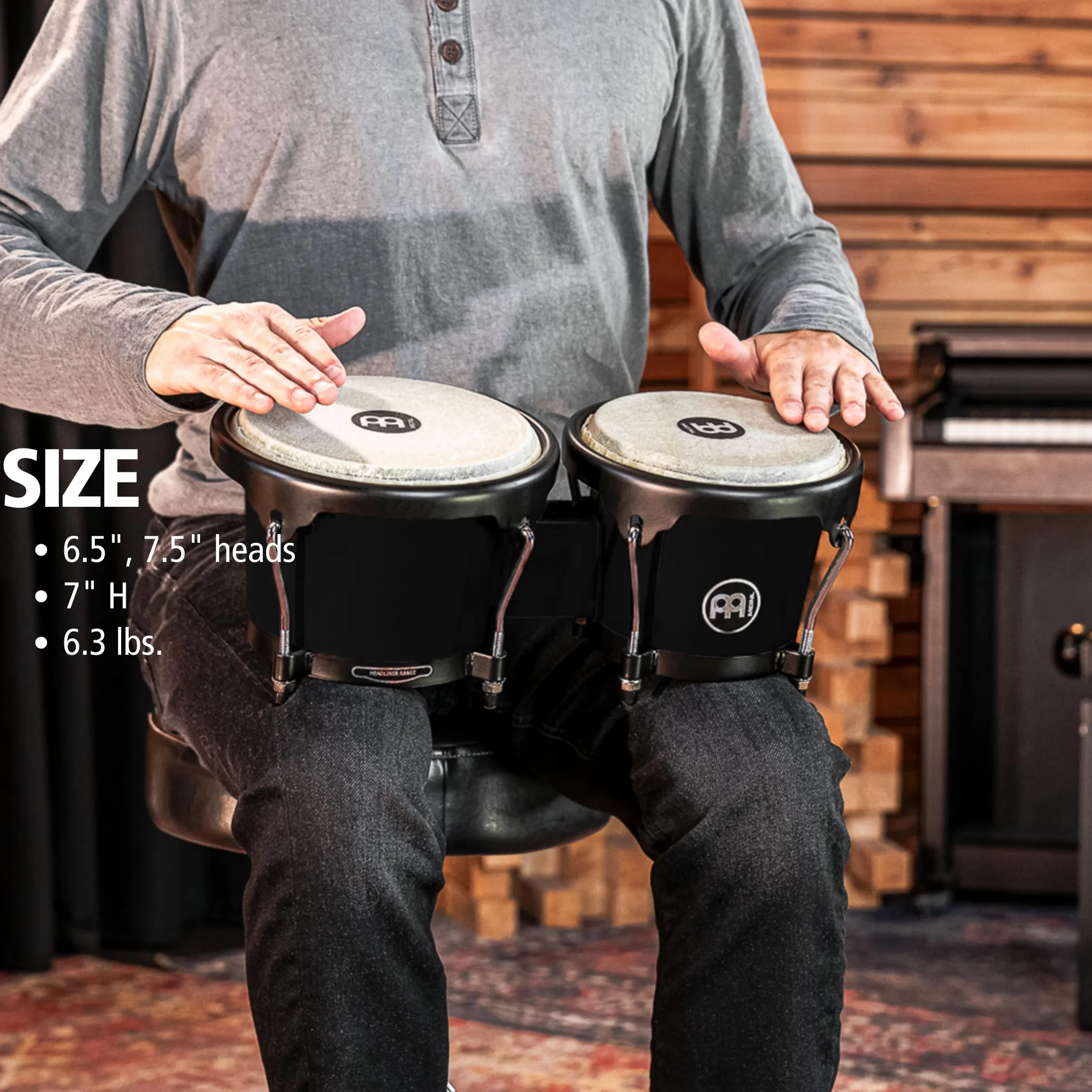 Meinl Headliner Bongos HB50BK, Black, Black HW - Bongo