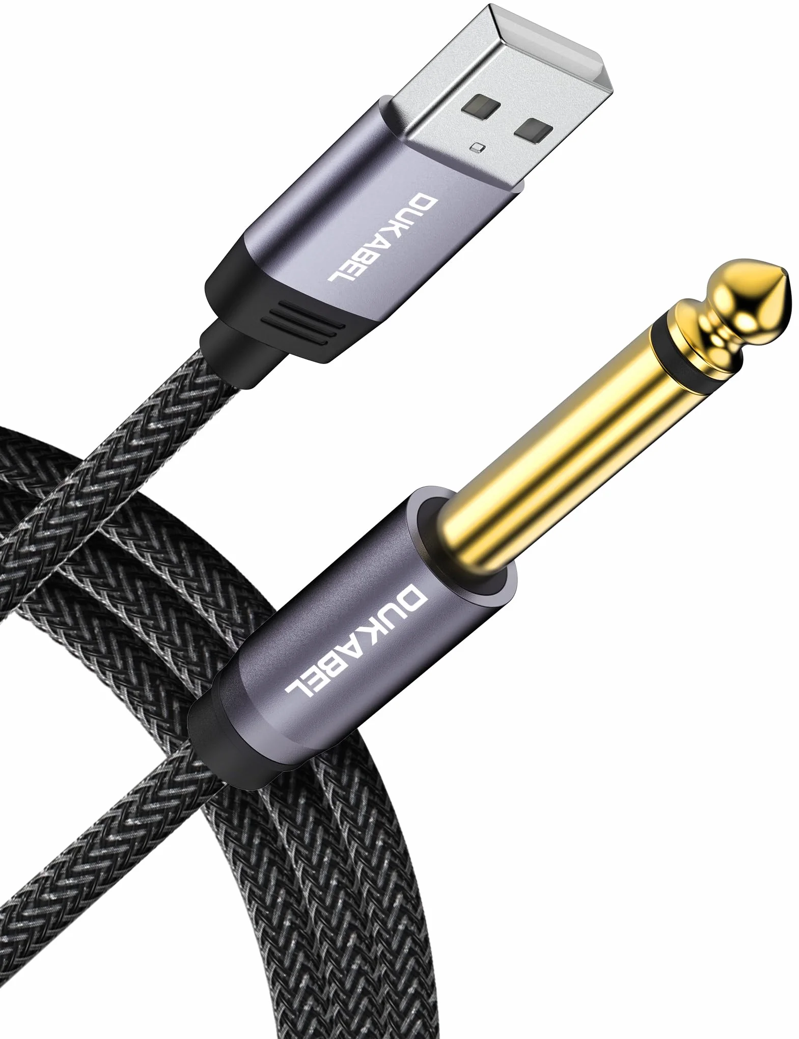DuKabel Kabel USB do gitary USB na 1/4 TS do nagrywania gitary, 2,4 m, typ A na 6,35 mm, kabel konwerterowy mono do instrumentów, basów, e-keyboardu, miksera, wzmacniacza, komputera, laptopa