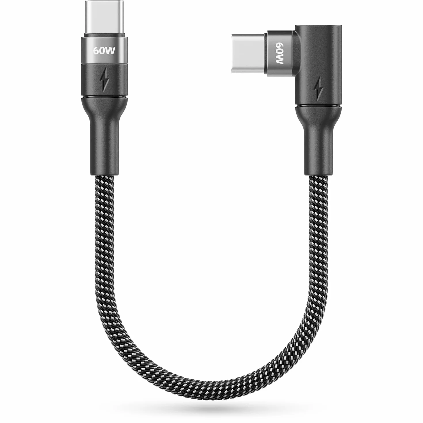 deleyCON 0,15m USB C Kabel Krótki Kątowy 90° (60W Kabel Szybkiego ładowania) USB-C na USB-C - Kabel do iPhone 17 16 15 Galaxy A16 A56 S25 S24 S23 Pixel iPad MacBook AirPods Tablet Carplay