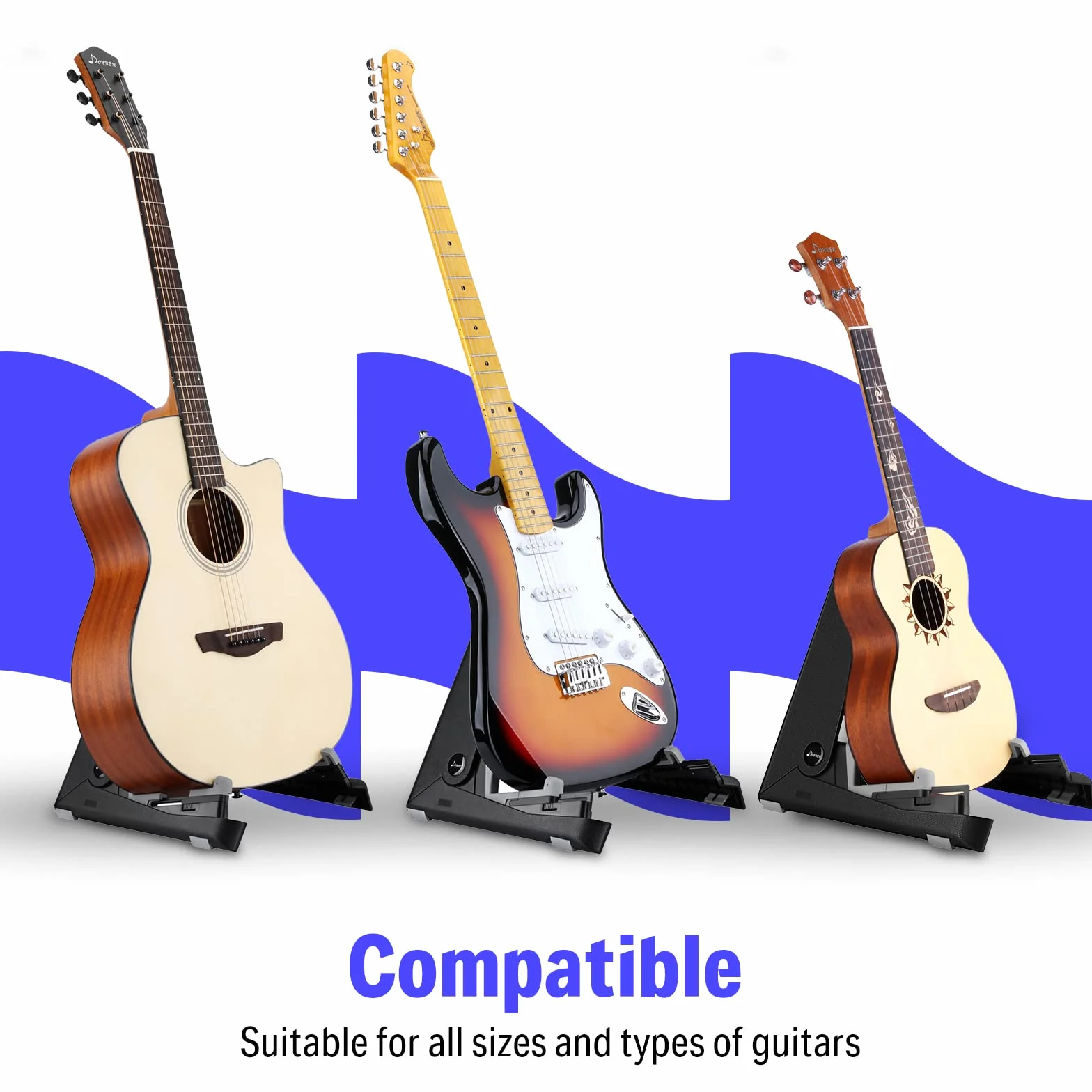 Donner Stojak na gitarę A-rama do akustycznego elektronicznego basu, składany stojak na gitarę, regulowany, przenośny, podwójnie składany, lekki, z silikonowymi podkładkami (DS-2)