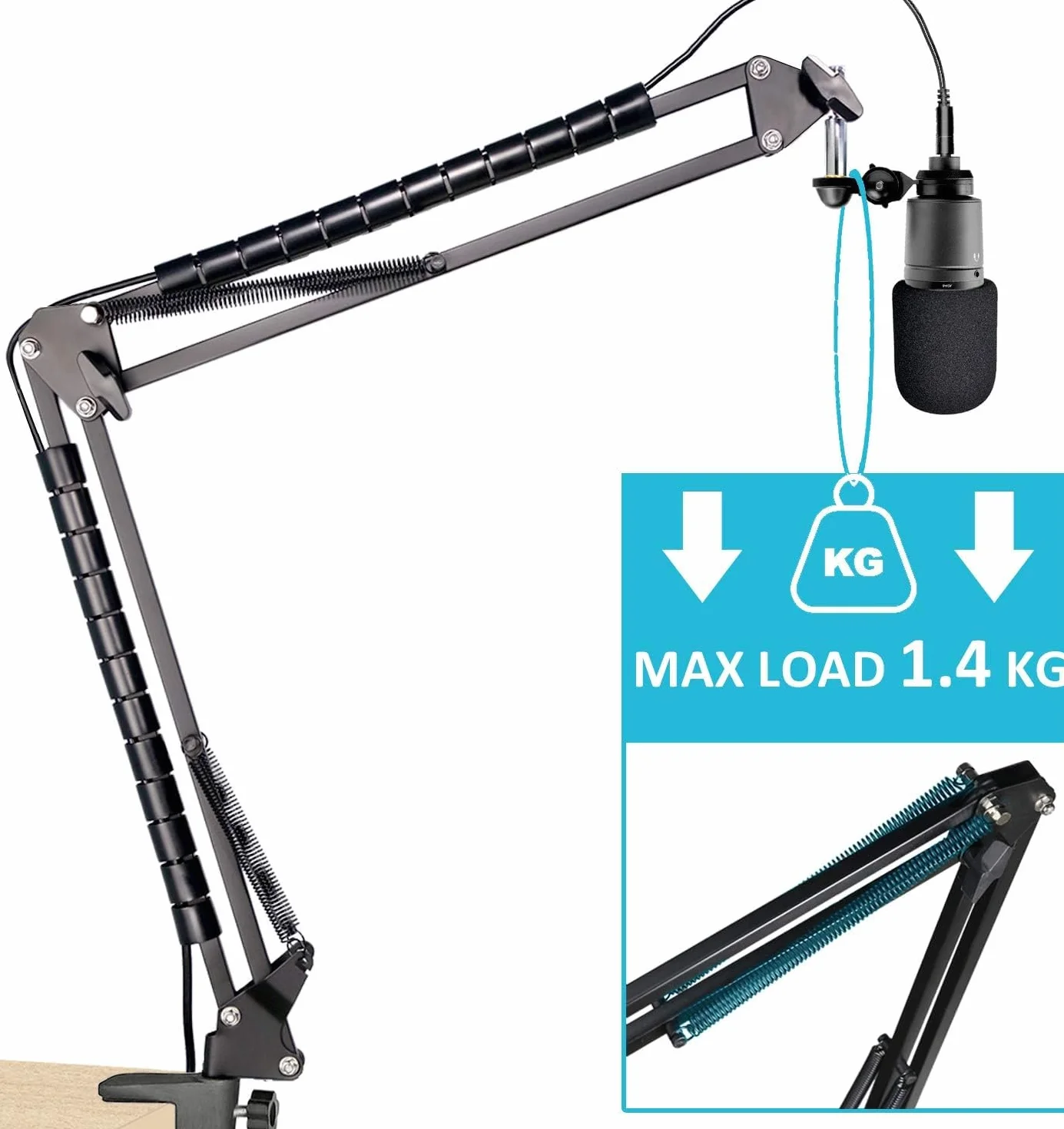 SUNMON AT2020 stojak na ramię mikrofonowe z filtrem pop, kompatybilny z Audio-Technica AT2020, Audio-Technica AT2020V, mikrofon USB z osłoną na kabel