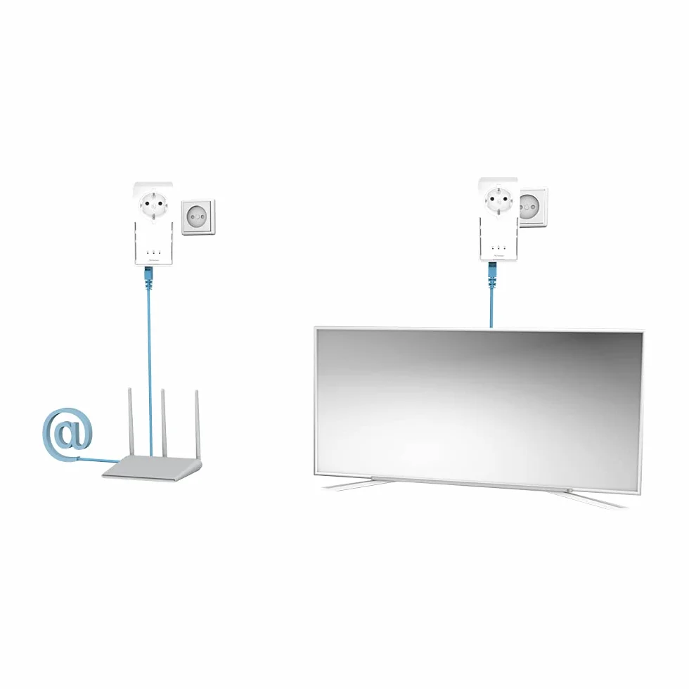 Strong - Powerline 2000 Duo EU Set - 2 adaptery Powerline - 2000 Mbps, szybki dostęp do Internetu - zintegrowane gniazdko - zasięg 300 m - do IPTV, streamingu HD, grania - złącze LAN - biały