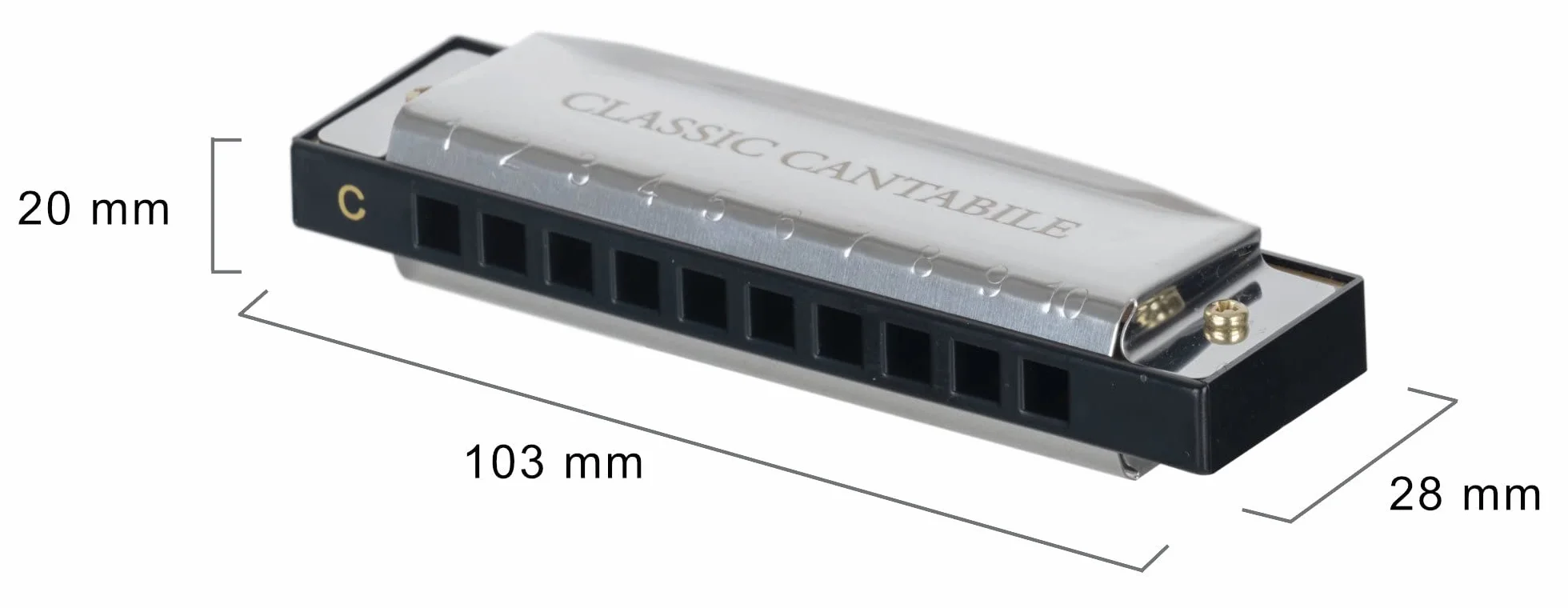 Classic Cantabile AHB-150 ECO Alabama Blues Harmonica C-Dur - harmonijka diatoniczna z 10 mosiężnymi strojami - idealna dla początkujących - chromowana obudowa ze stali nierdzewnej - w zestawie etui i