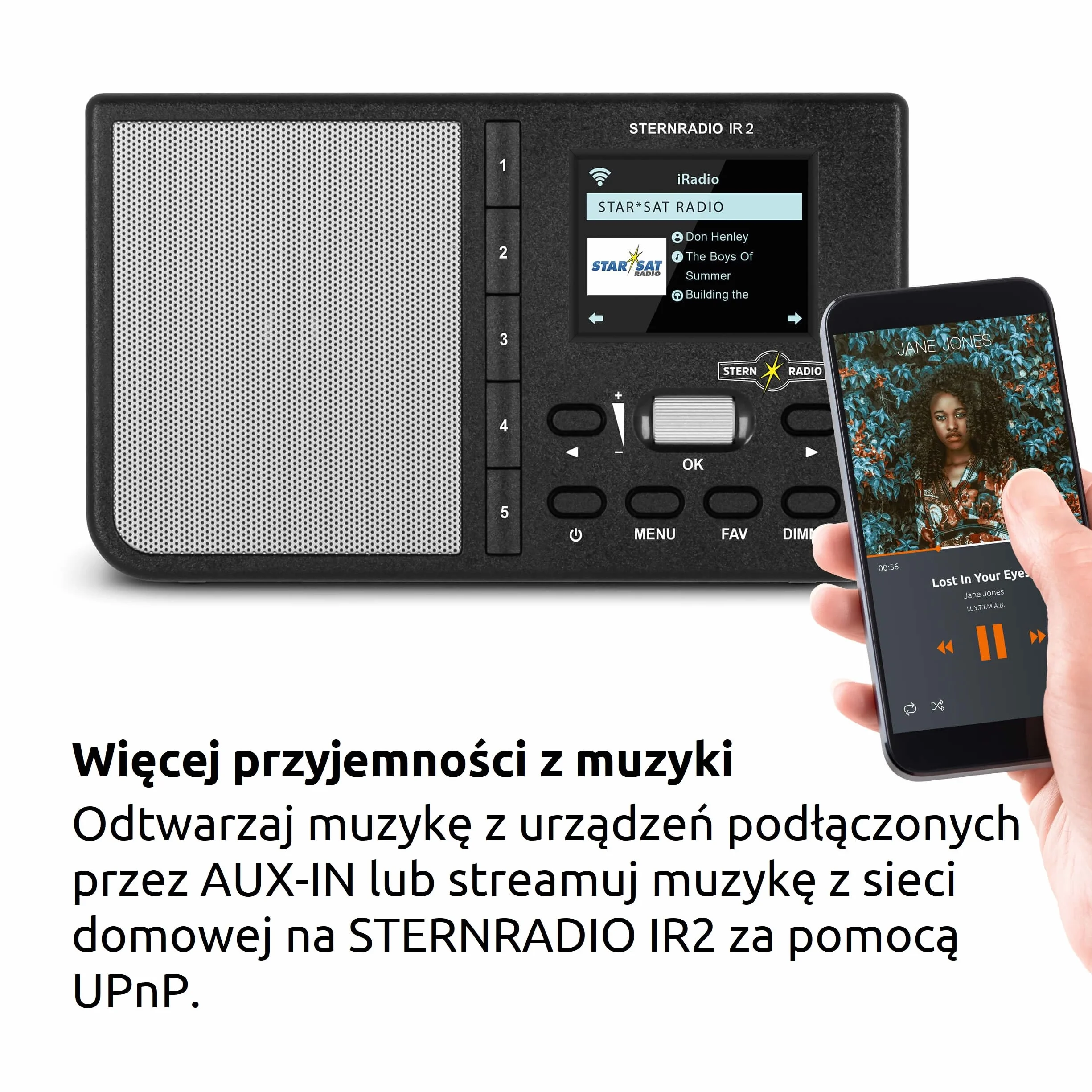 TechniSat Radio gwiazdkowe IR 2 – kompaktowe radio internetowe (WLAN, wymienny akumulator, kolorowy wyświetlacz, zmienne przyciski bezpośredniego wyboru, nadajnik radia do spania, budzik, timer snu