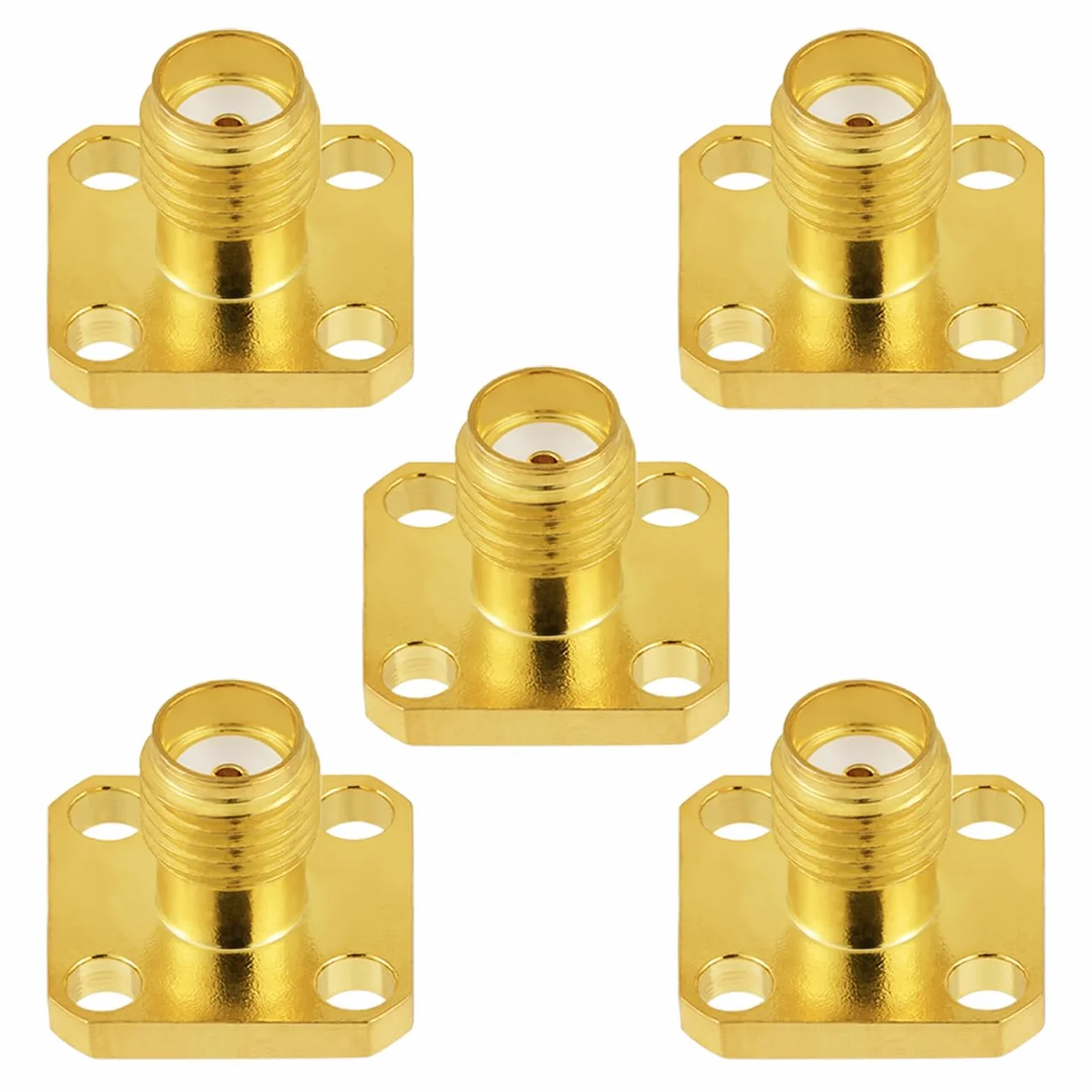 Vecys 5 sztuk gniazdo SMA 4 otwory panel Mount RF wtyczka koncentryczna 50 omów SMA gniazdo kołnierz obudowa mocowanie przyłącze lutowanie mosiądz pozłacany konwerter do radia WiFi anteny kabel