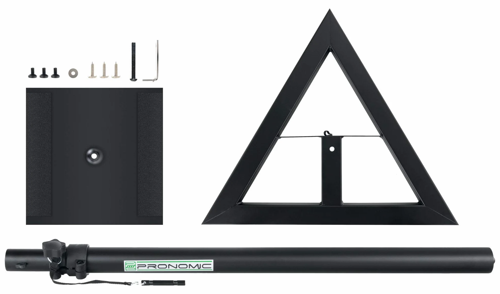 Pronomic SLS-10 statyw do monitora studyjnego (regulacja wysokości od 80 cm do 130 cm, trójkątna podstawa, gumowe nóżki, kolce z kolcami, stal, płyta nośna z gumowymi paskami) czarny malowany proszkowo